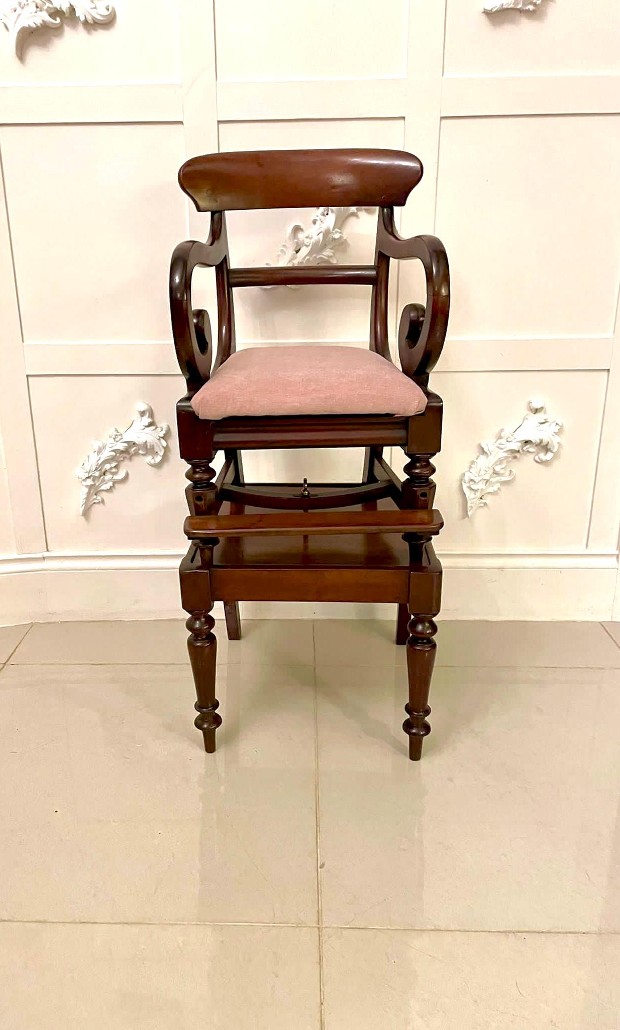 European Unusual Antique William IV Quality Mahogany Child’s Armchair and Stand For Sale