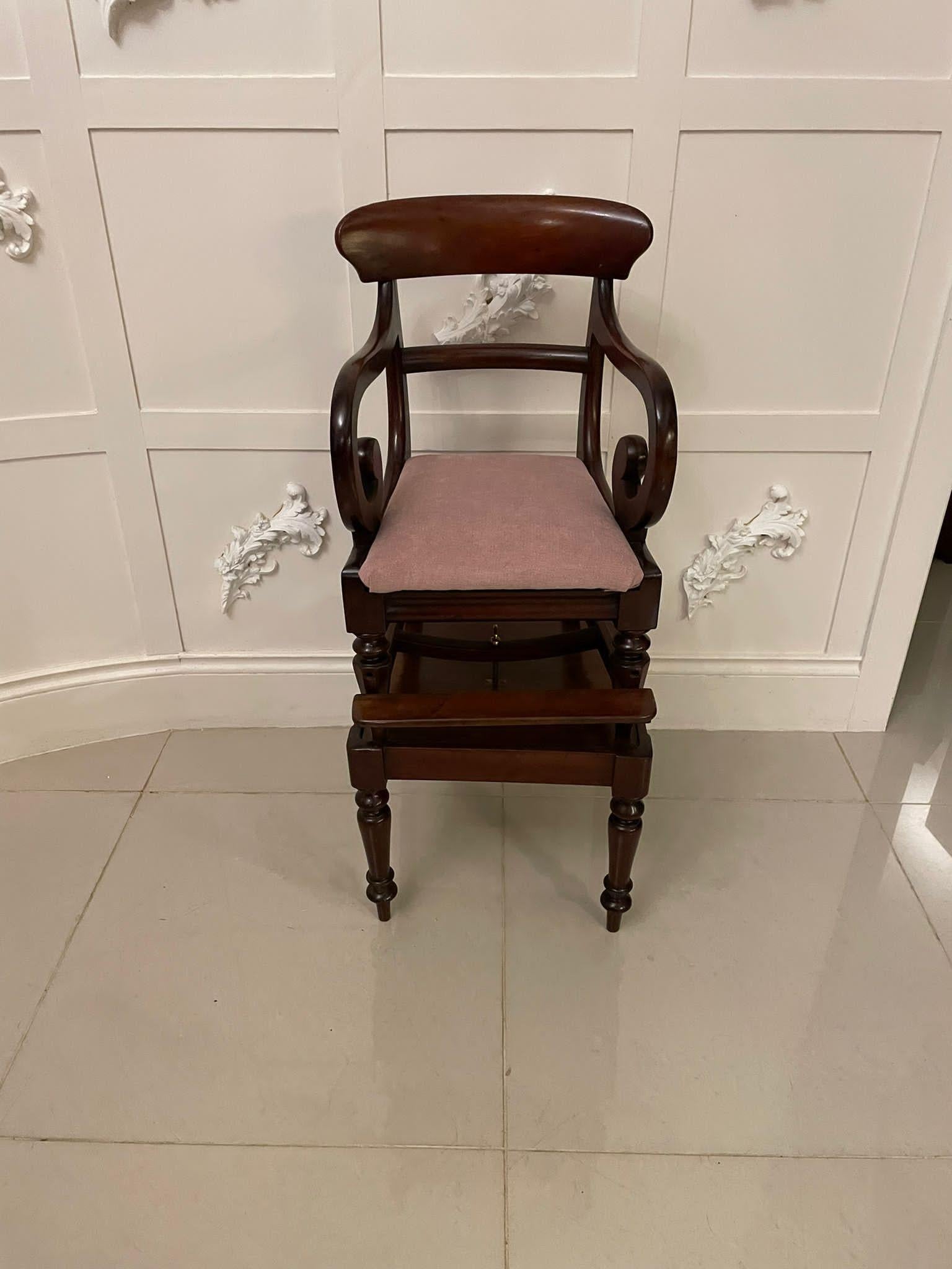 Unusual Antique William IV Quality Mahogany Child’s Armchair and Stand For Sale 3