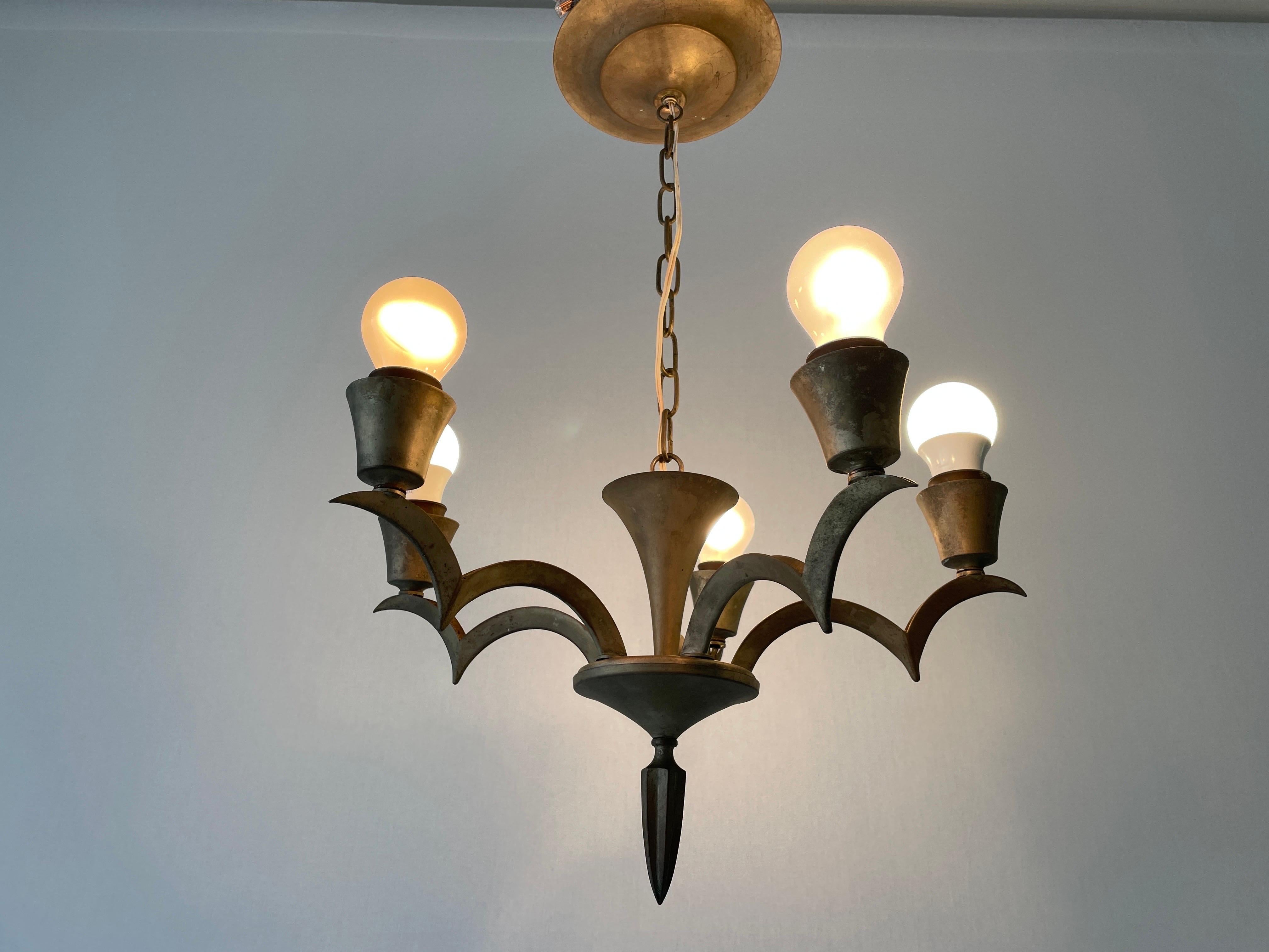 Unusual Arc-shaped 5 Armed Sputnik Chandelier, 1950s, France For Sale 5