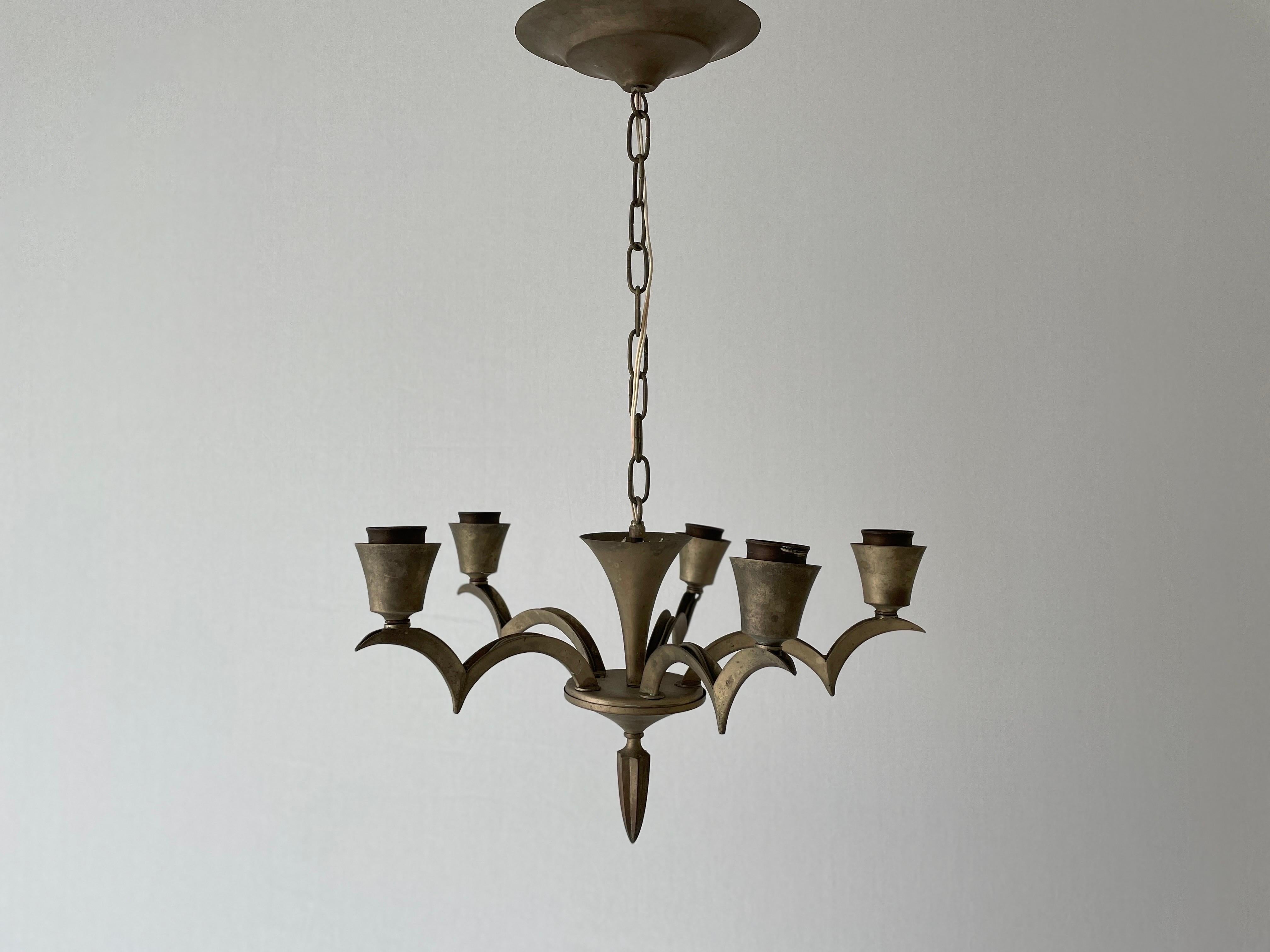 Insolito lampadario ad arco a 5 bracci Sputnik, anni '50, Francia In condizioni ottime in vendita a Hagenbach, DE