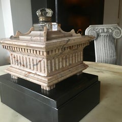 Unusual Architected Marble Bronze and Crystal Inkwell, Italy, 1890