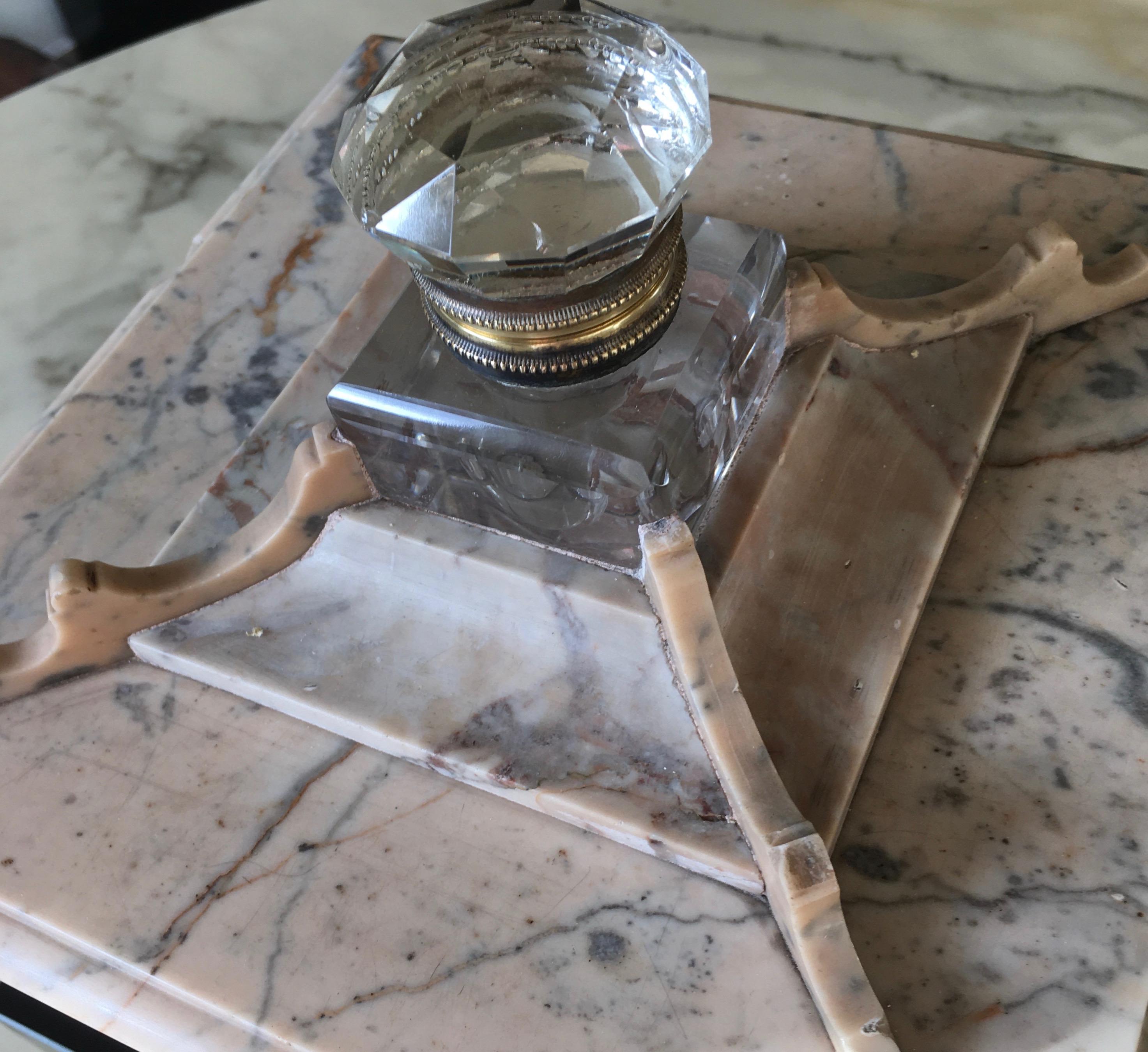 Unusual Architected Marble Bronze and Crystal Inkwell, Italy, 1890 For Sale 2