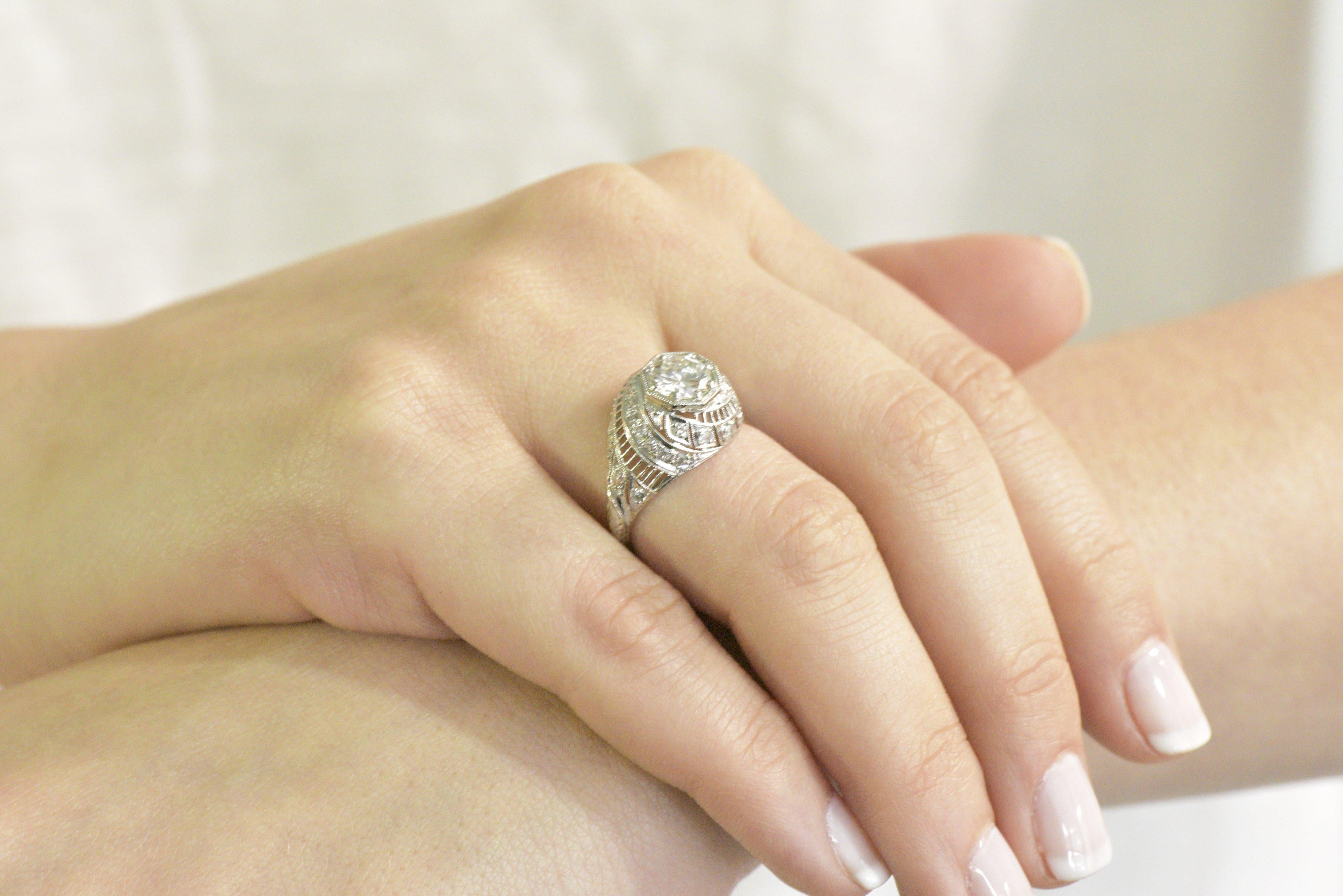 Art Deco 1.50 CTW Diamond Platinum Engagement Ring GIA 1