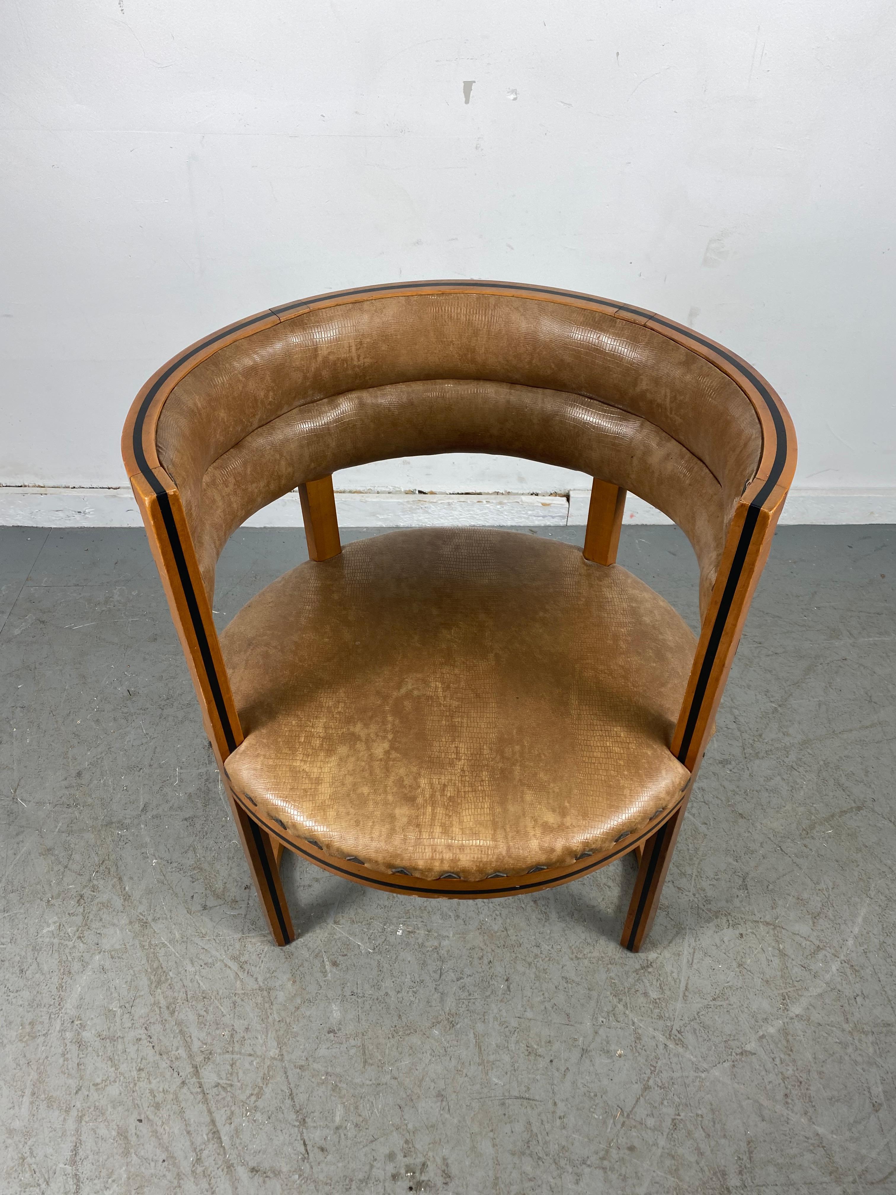 Mid-20th Century Unusual Art Deco, Bauhaus Accent / Desk Barrel Chair Manner of Josef Hoffmann