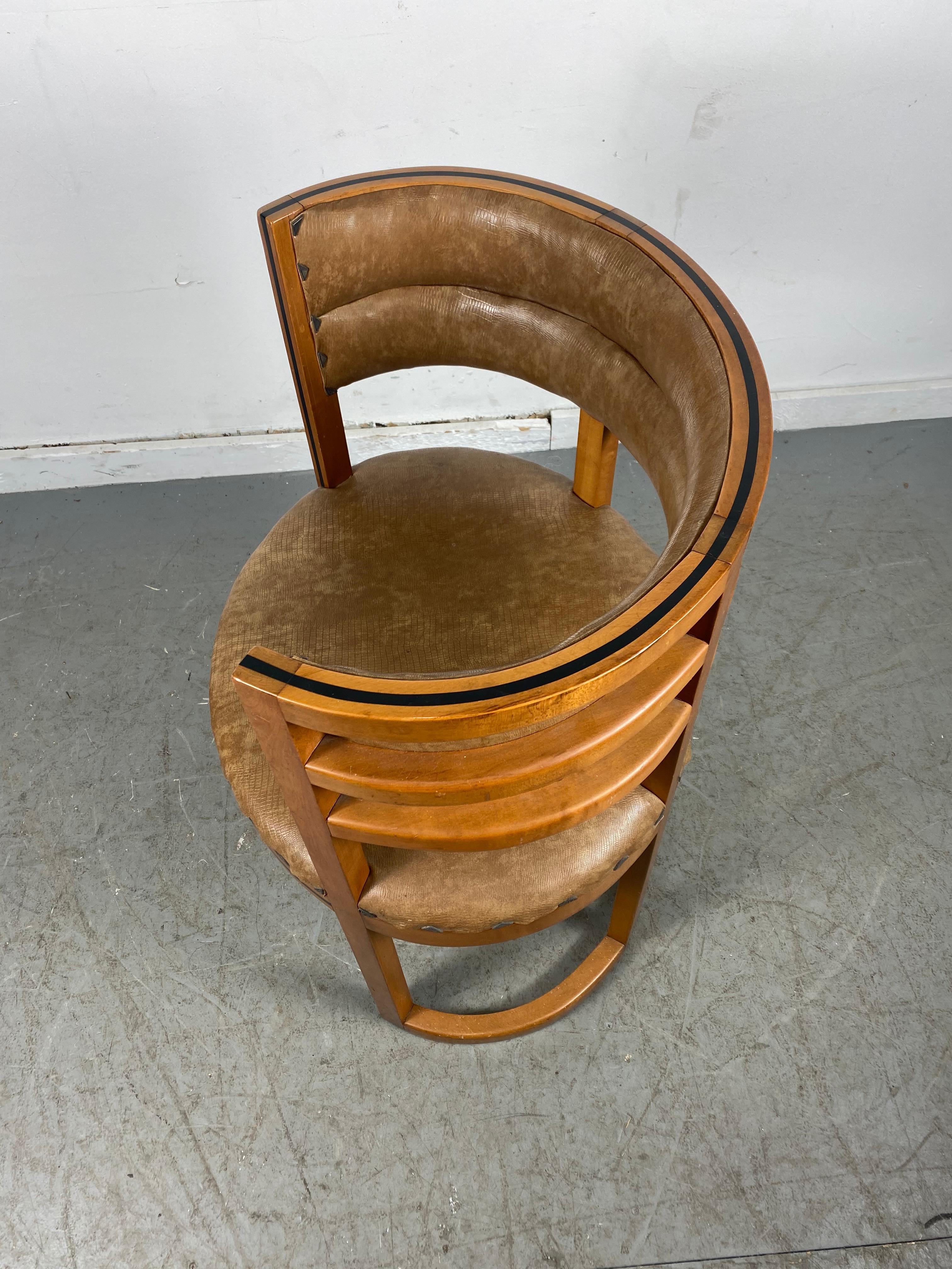 Naugahyde Unusual Art Deco, Bauhaus Accent / Desk Barrel Chair Manner of Josef Hoffmann