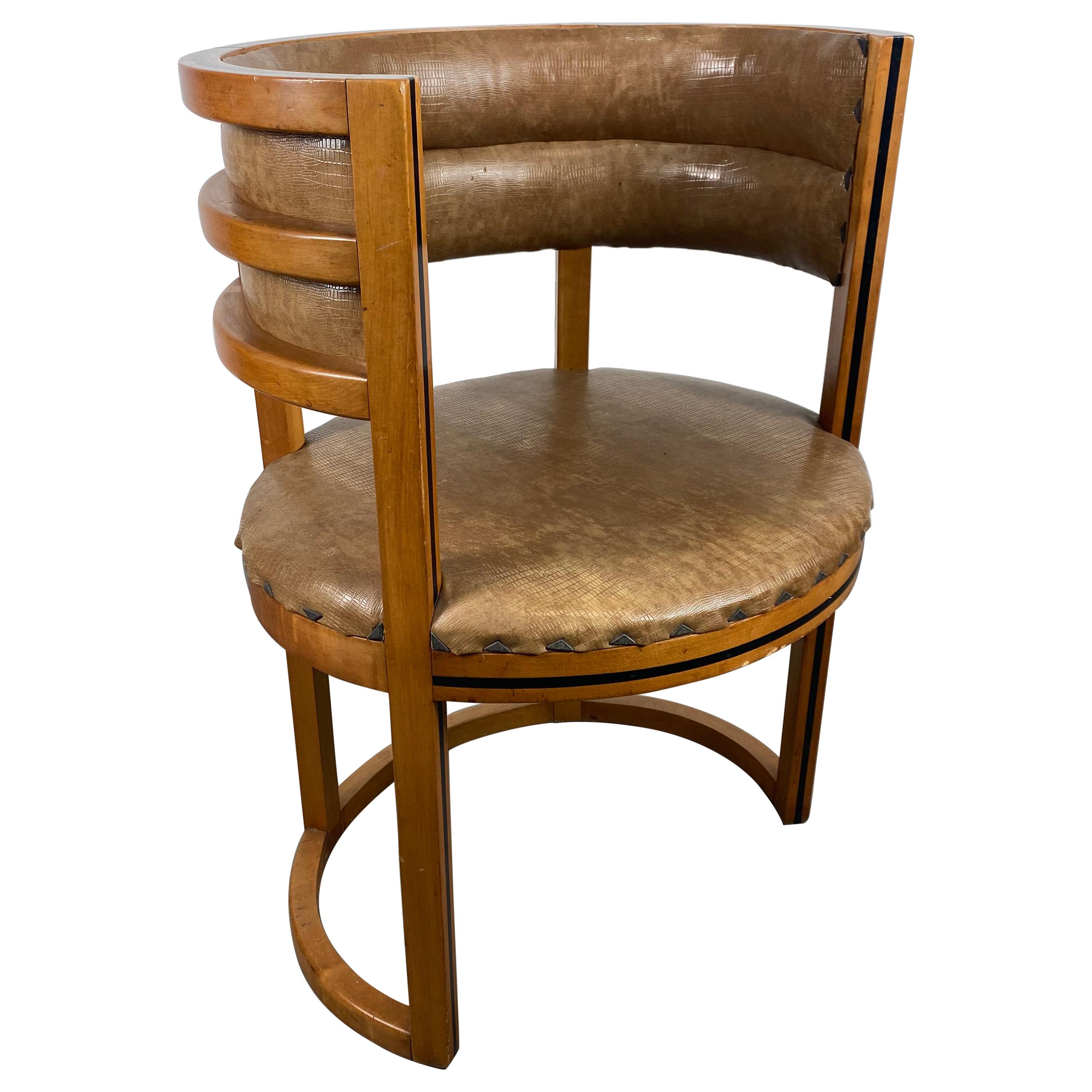 Unusual Art Deco, Bauhaus Accent / Desk Barrel Chair Manner of Josef Hoffmann