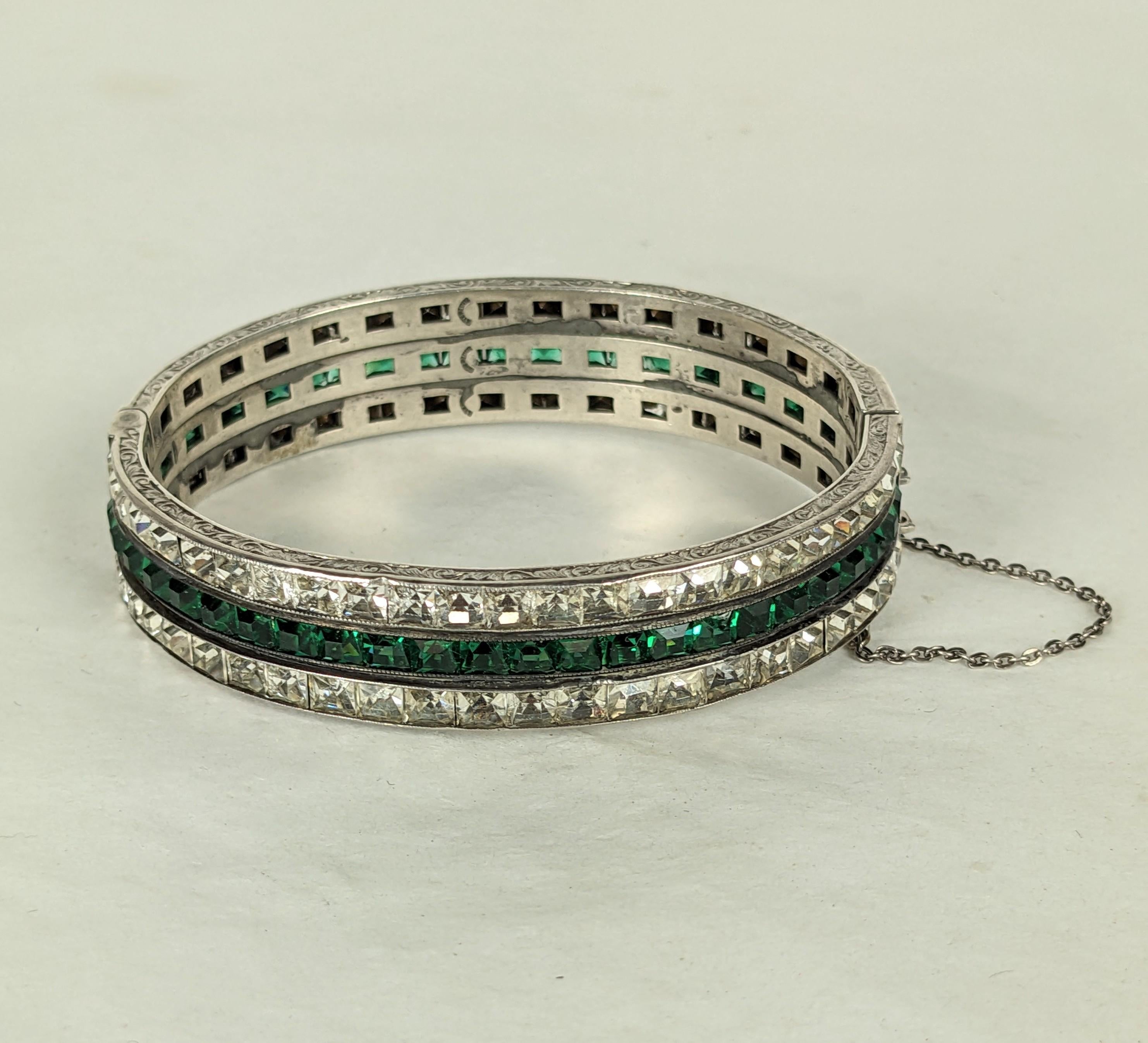 Unusual Art Deco Channel Set Sterling Bangle In Good Condition For Sale In New York, NY