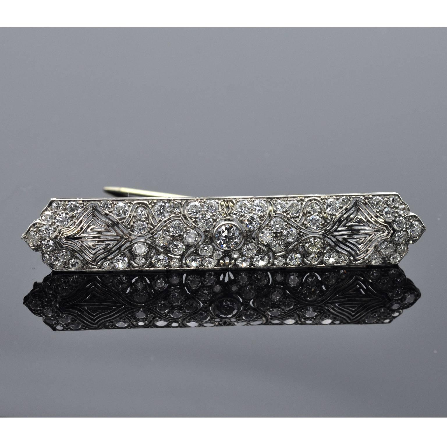 Unusual Art Deco Diamond Platinum Brooch In New Condition In Monte Carlo, MC