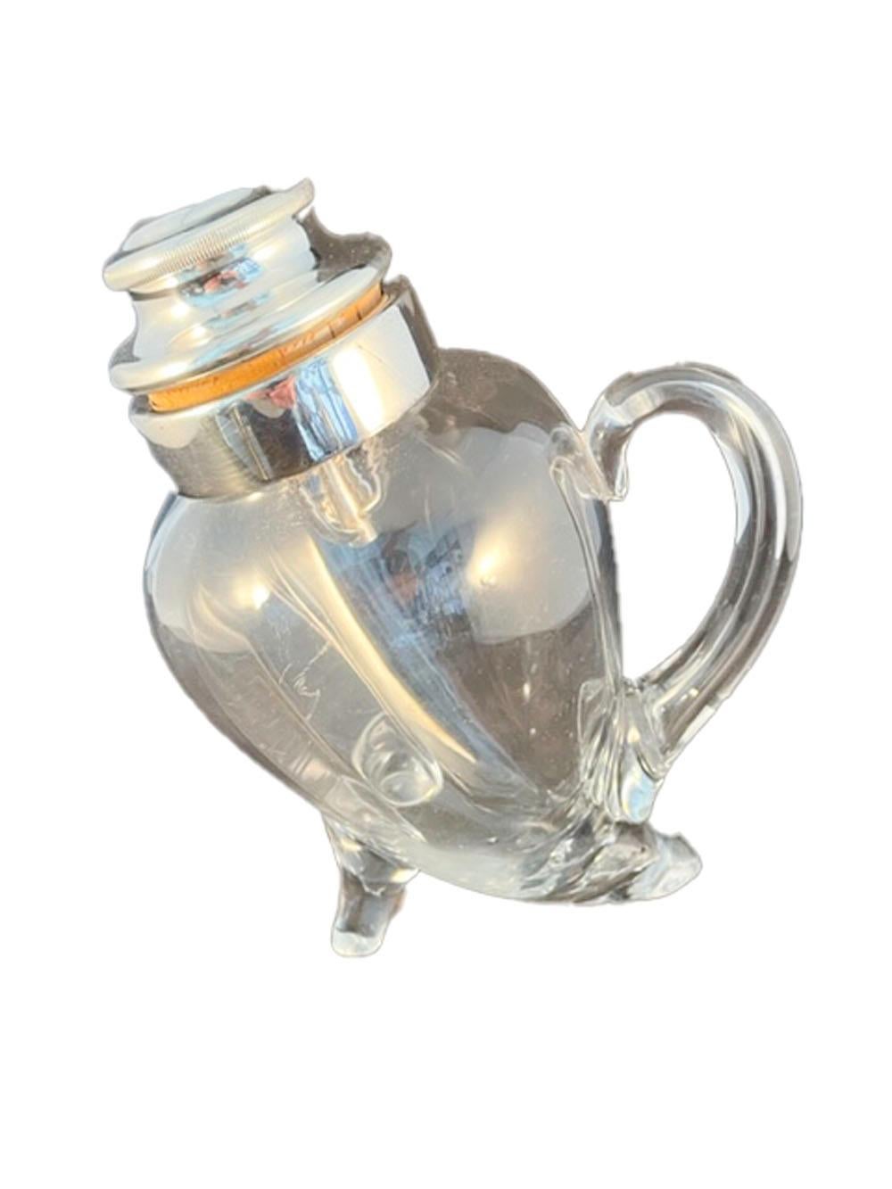 20th Century Unusual Art Deco Glass Cocktail Shaker of 'Duck' Form with Silver Plate Top