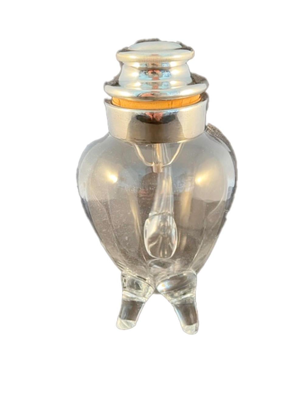 Unusual Art Deco Glass Cocktail Shaker of 'Duck' Form with Silver Plate Top 1