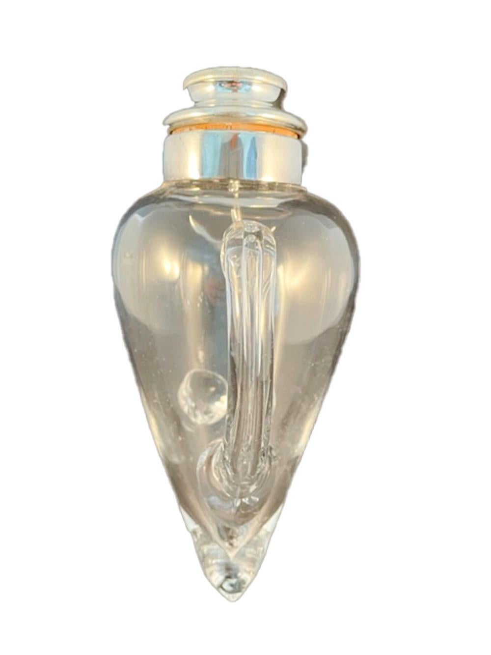 Unusual Art Deco Glass Cocktail Shaker of 'Duck' Form with Silver Plate Top 2