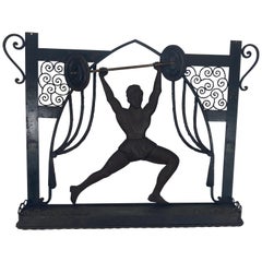 Vintage Unusual Art Deco Hand Forged Iron Silhouette Sculpture of Body Builder, Boxer