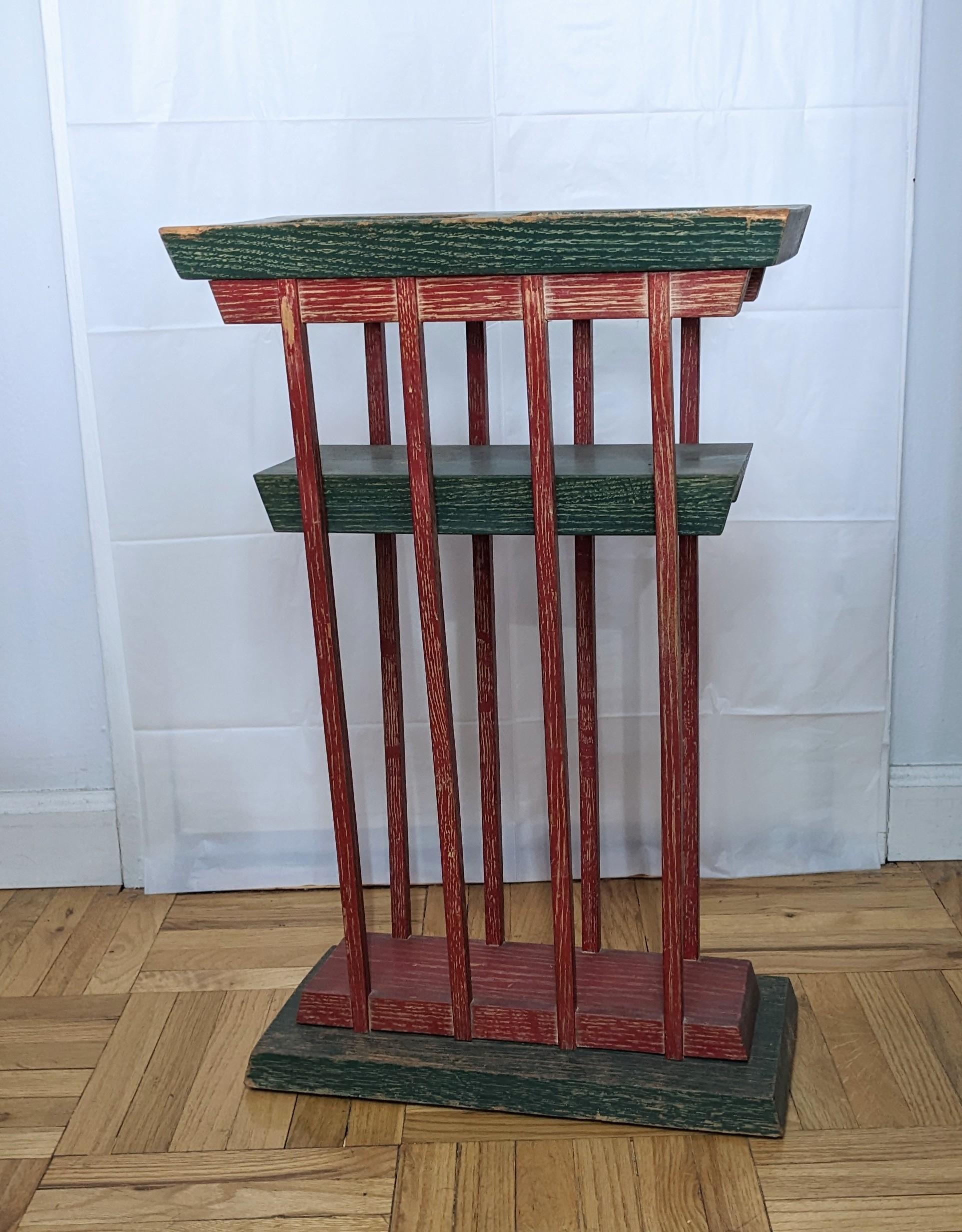 Unusual Art Deco limed smoking stand from the 1930's. Originally designed for ashtrays, can now be used for snacks or plants. Folk Art and Art Deco vibes mixed in this hand made piece. 1930's USA.