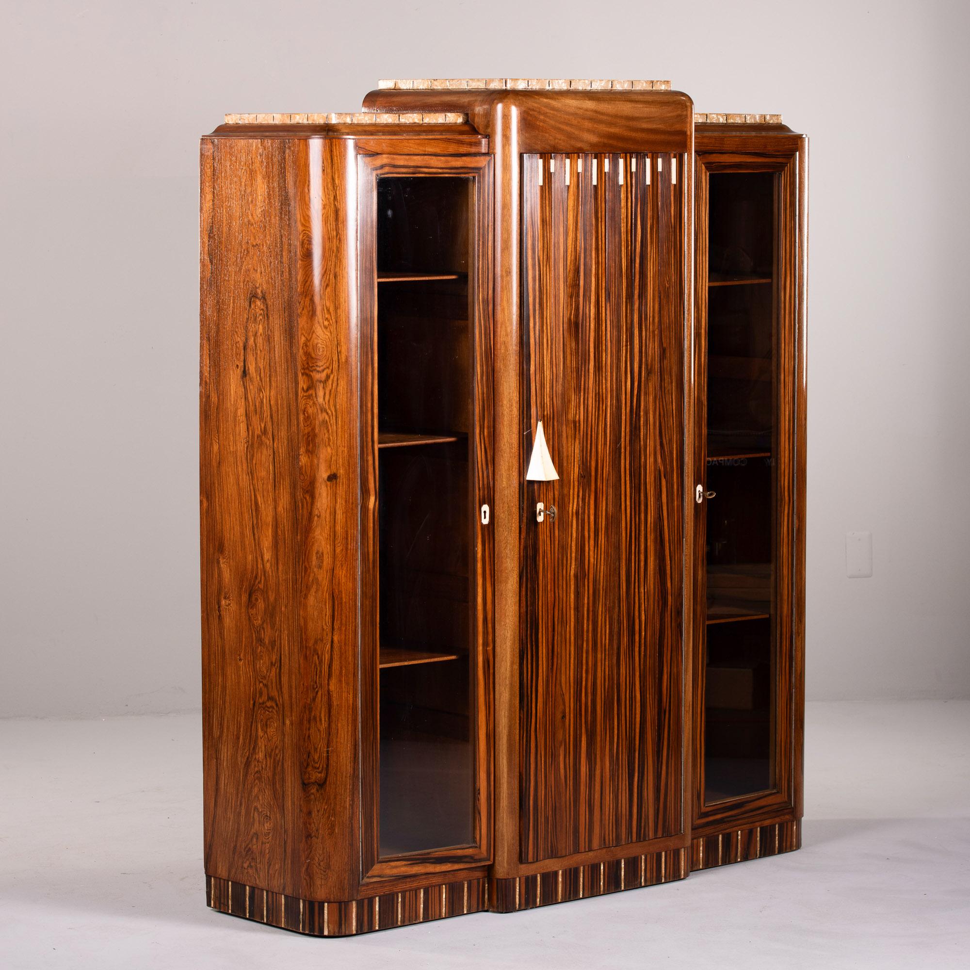 Unusual Art Deco Macassar Cabinet with Glass Doors For Sale 7
