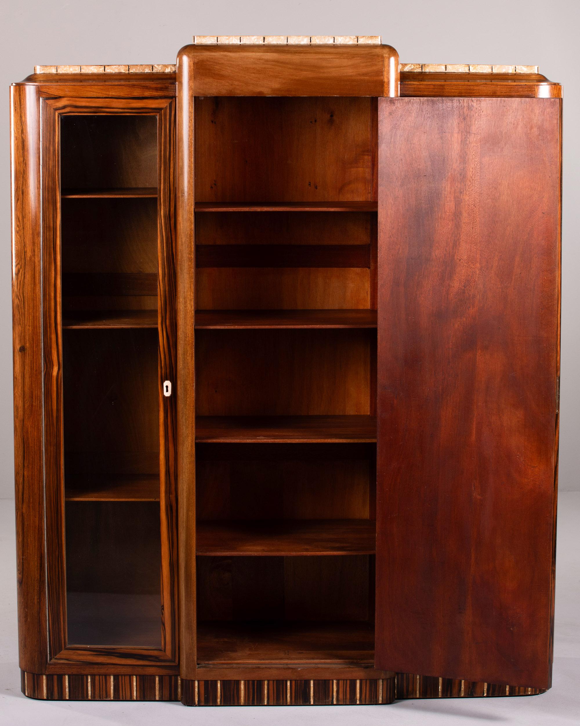 Unusual Art Deco Macassar Cabinet with Glass Doors In Good Condition For Sale In Troy, MI