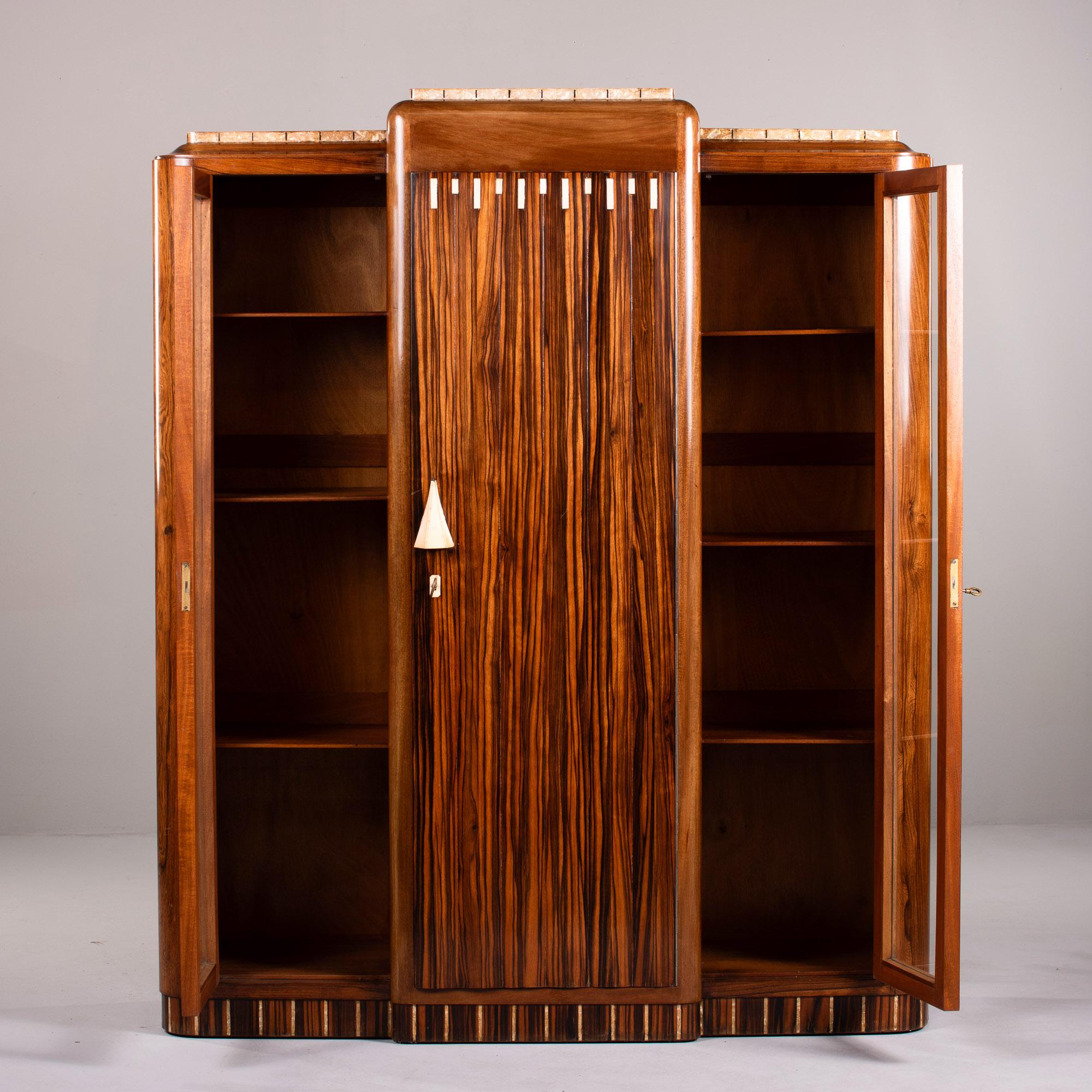Bone Unusual Art Deco Macassar Cabinet with Glass Doors For Sale