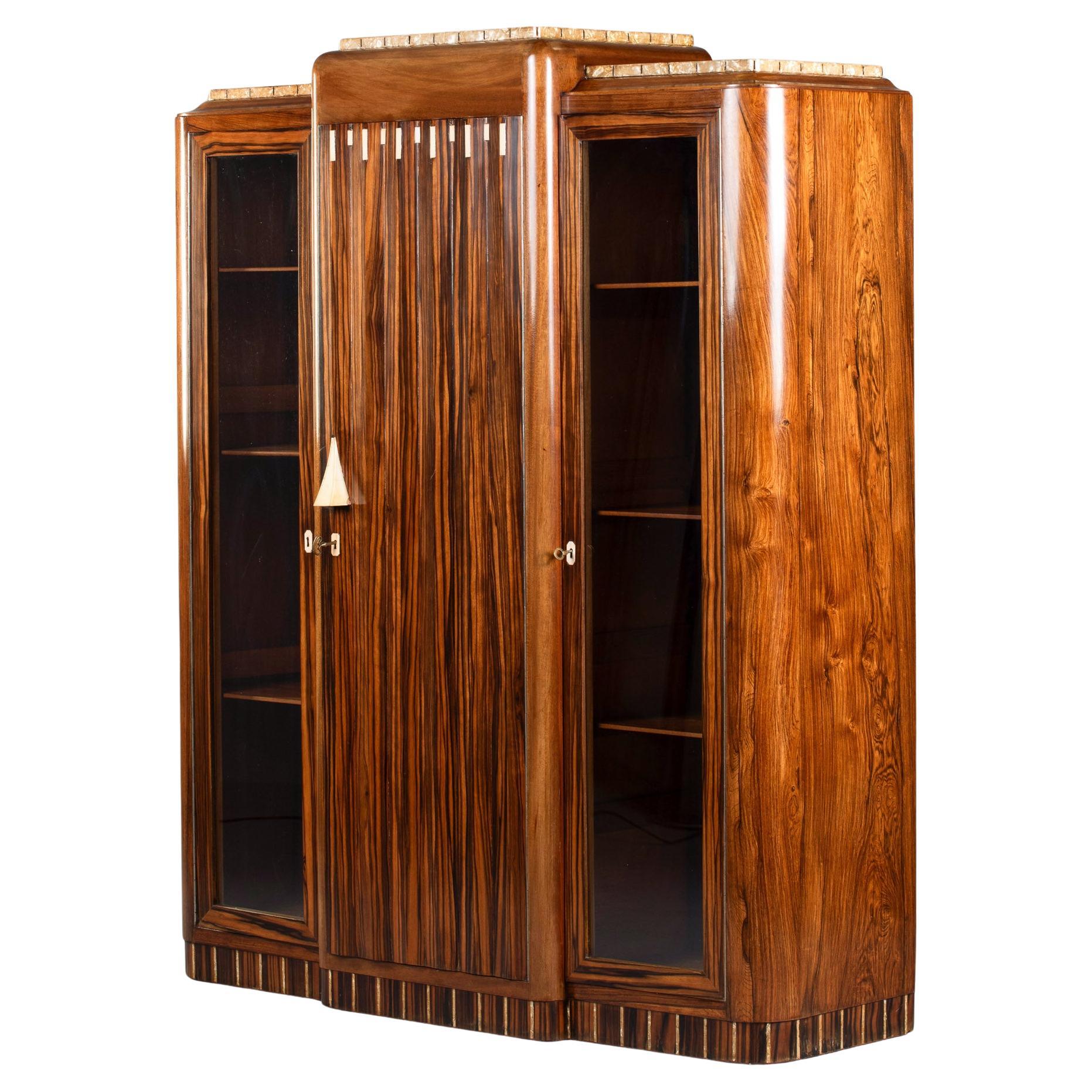 Unusual Art Deco Macassar Cabinet with Glass Doors