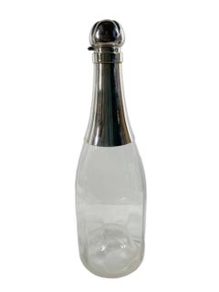 Unusual Art Deco Optically Ribbed Glass & Silver Plate Champagne Bottle Decanter