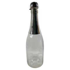 Used Unusual Art Deco Optically Ribbed Glass & Silver Plate Champagne Bottle Decanter