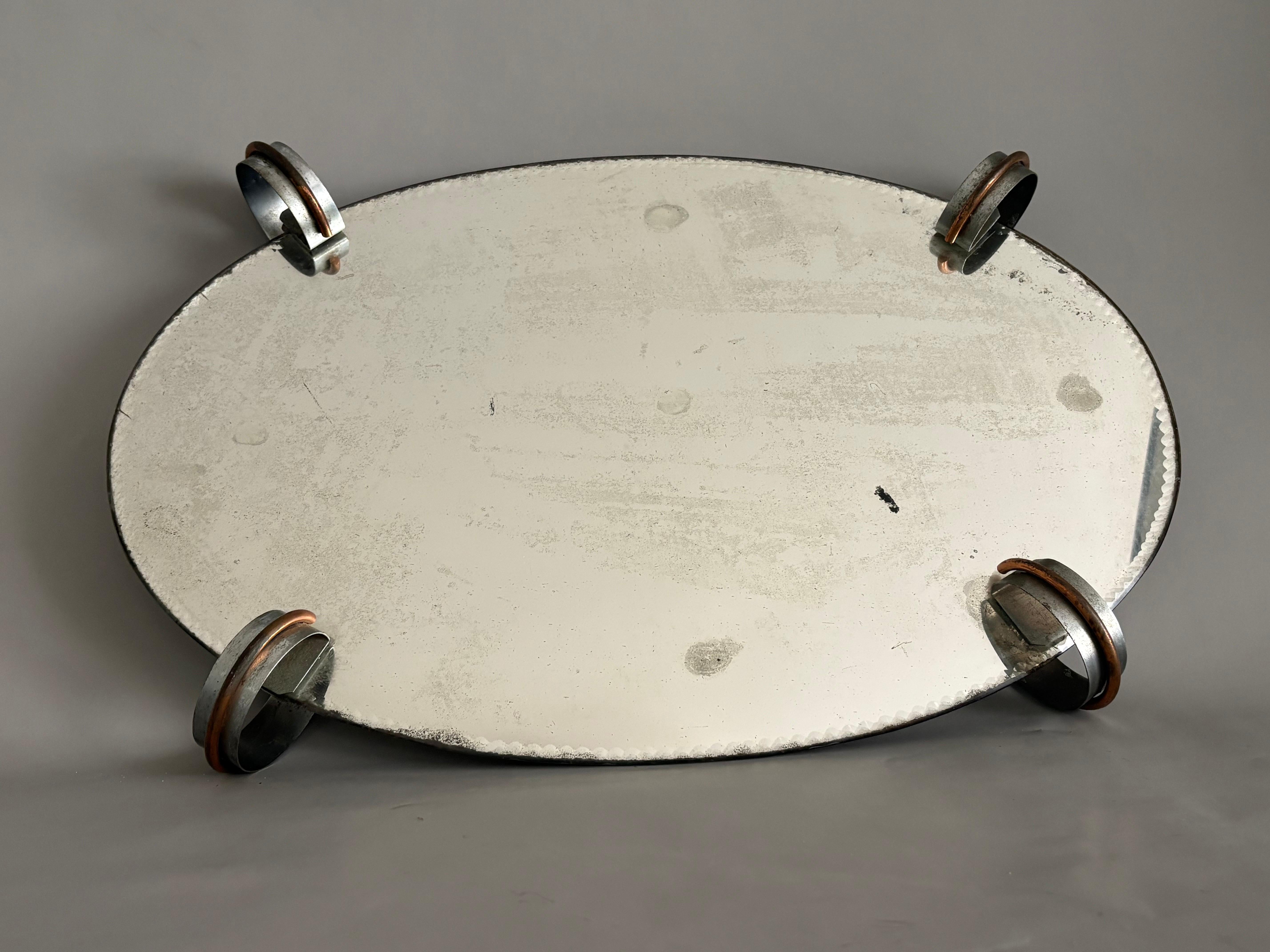 Unusual Art Deco period Surtout-de-table / mirrored plateau/ centerpiece Metal en venta