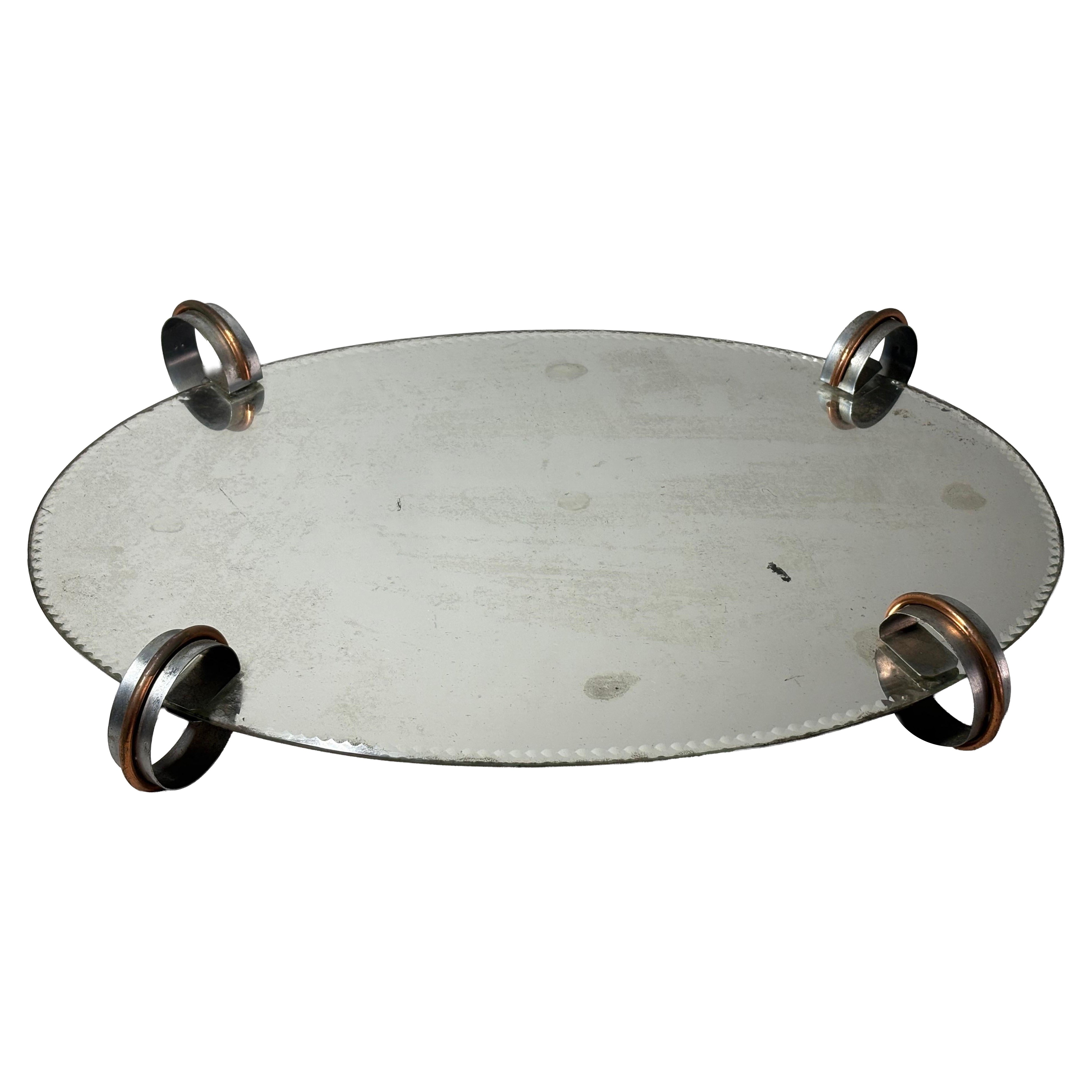 Unusual Art Deco period Surtout-de-table / mirrored plateau/ centerpiece en venta
