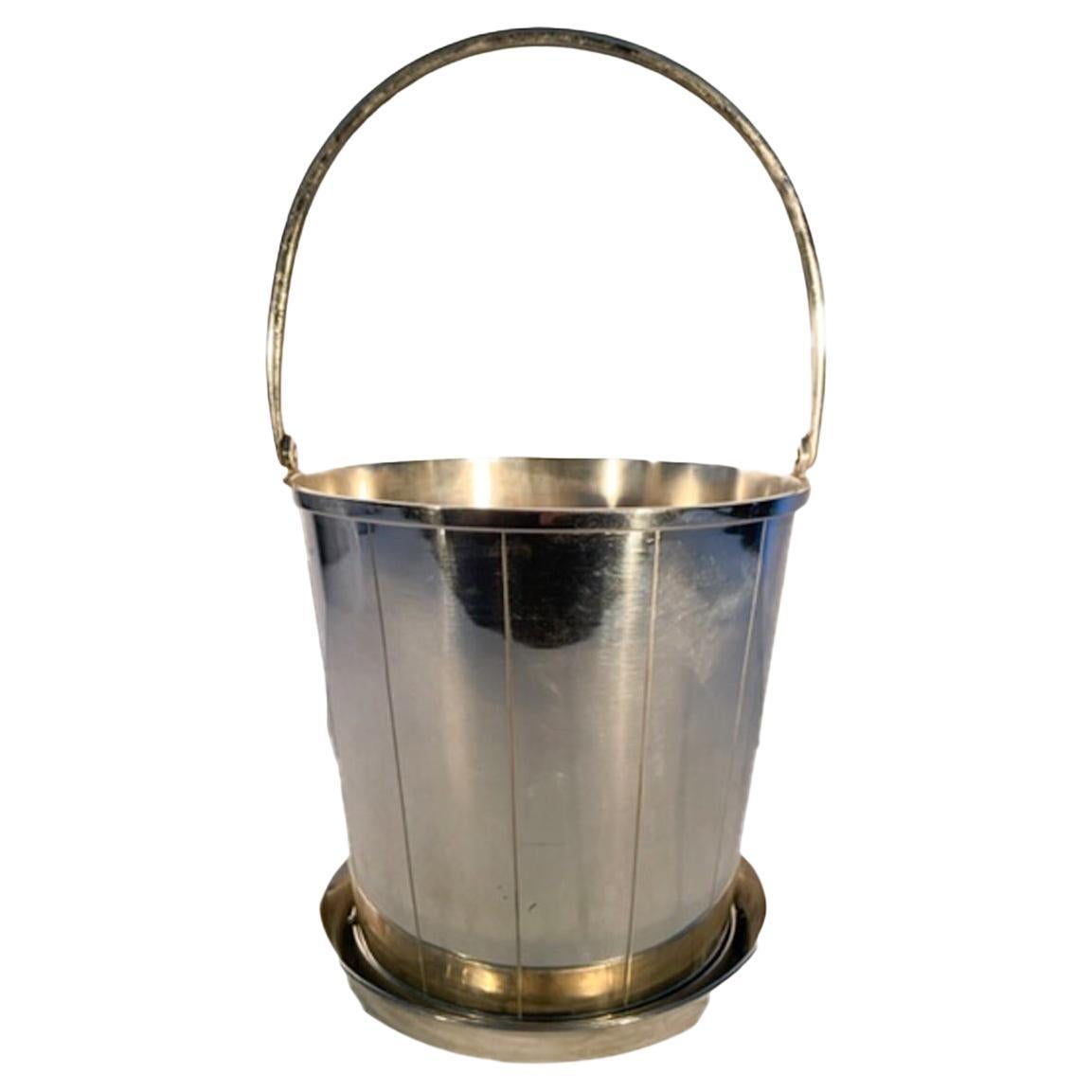 Unusual Art Deco Silver Plate Ice Bucket W/Ice Drain & Detachable Saucer For Sale