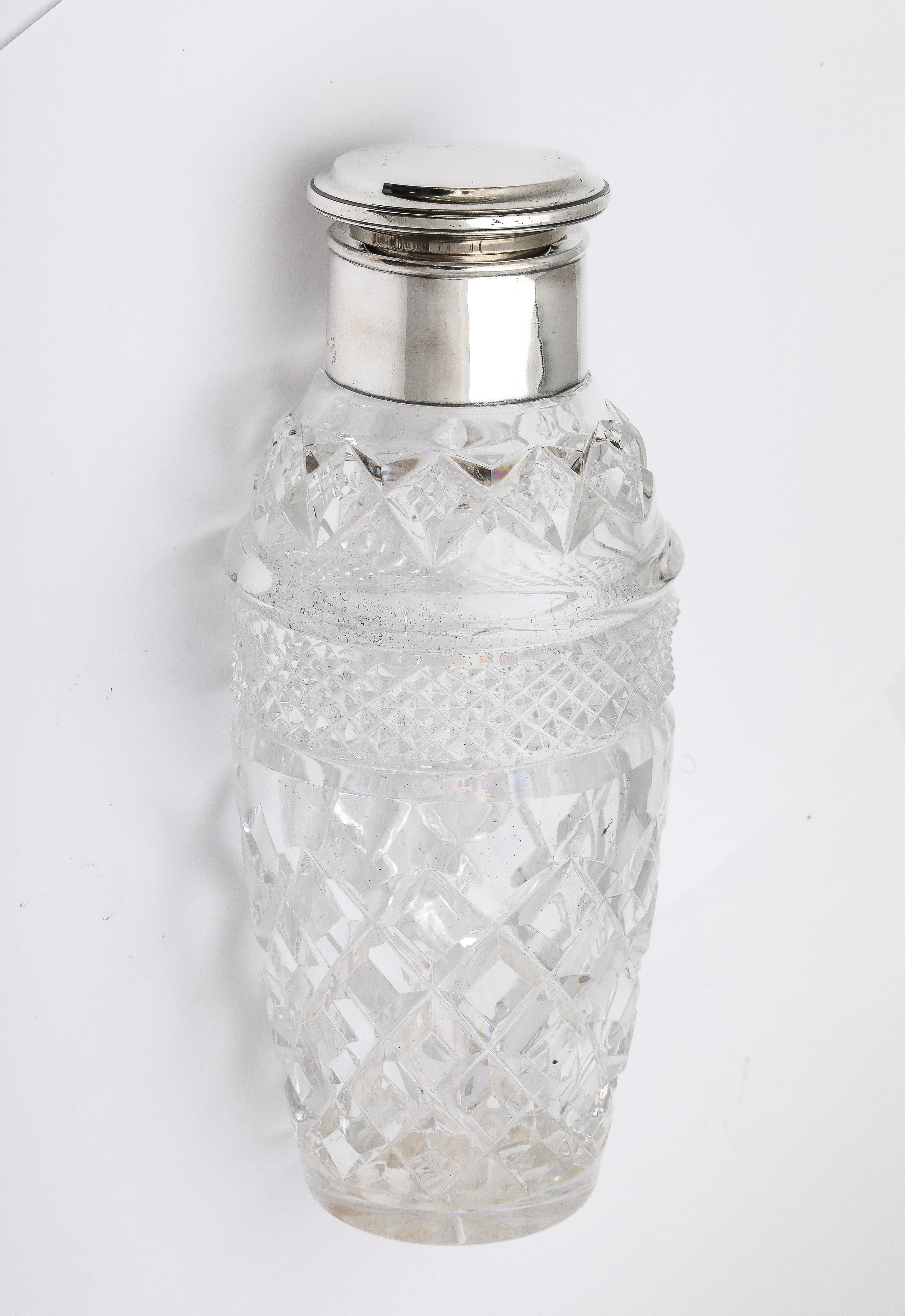 Unususual, Art Deco Period, sterling silver-mounted cocktail shaker, Birmingham, England, year-hallmarked for 1927, WP - maker. The maker's mark was registered in 1930-31, and, as in many cases, silversmiths were allowed to use their own mark even