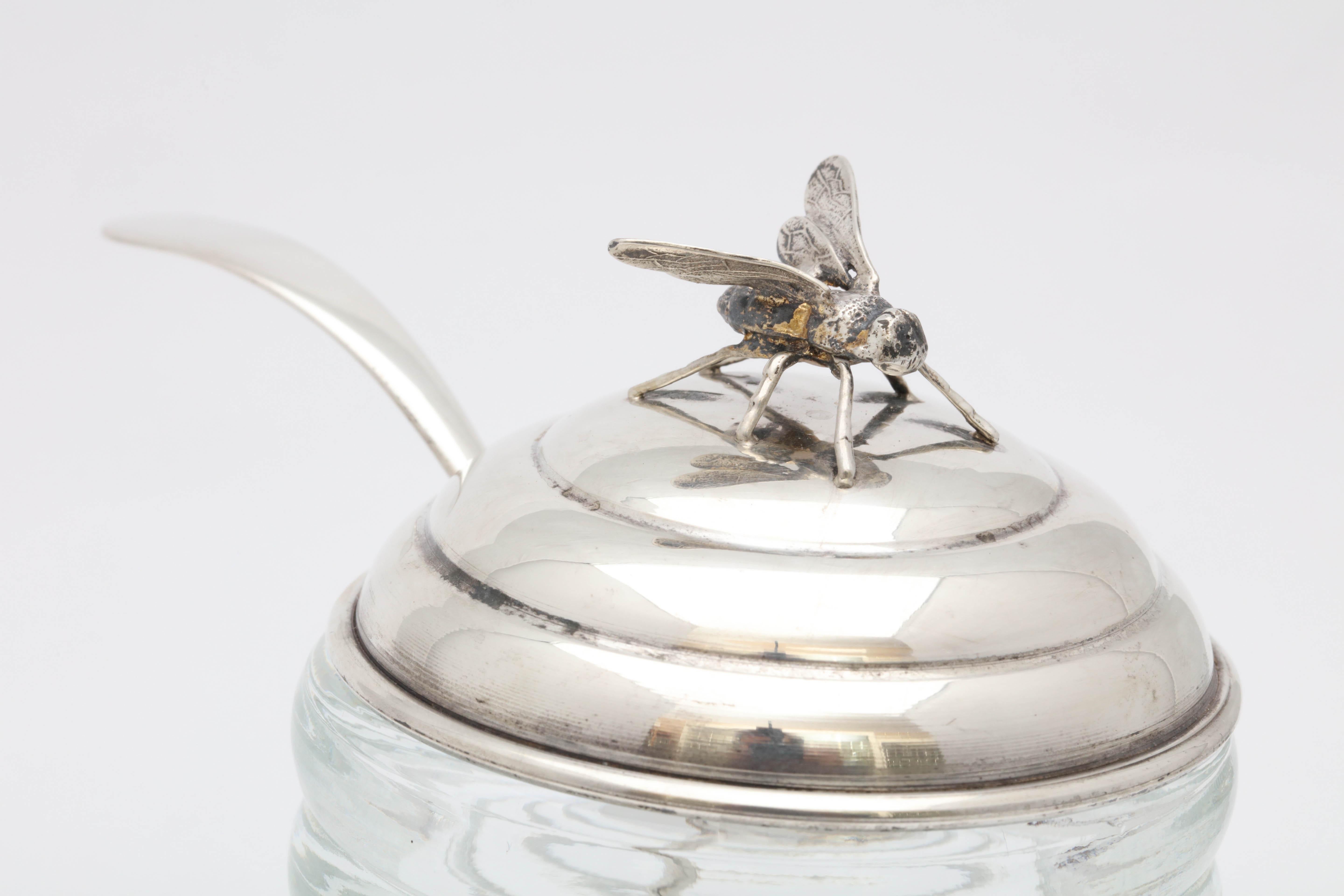 Unusual Art Deco Sterling Silver Mounted Honey Jar with Original Honey Spoon 2