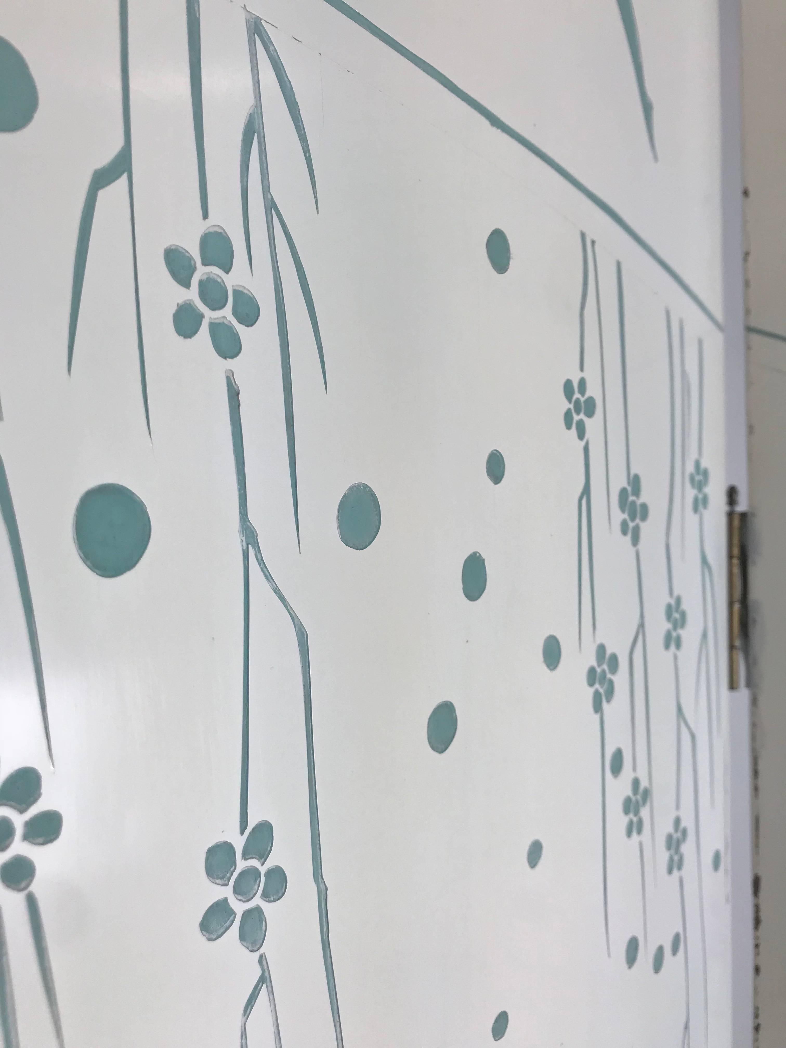 American Unusual Art Deco Style Carved and Lacquered Screen, Room Divider