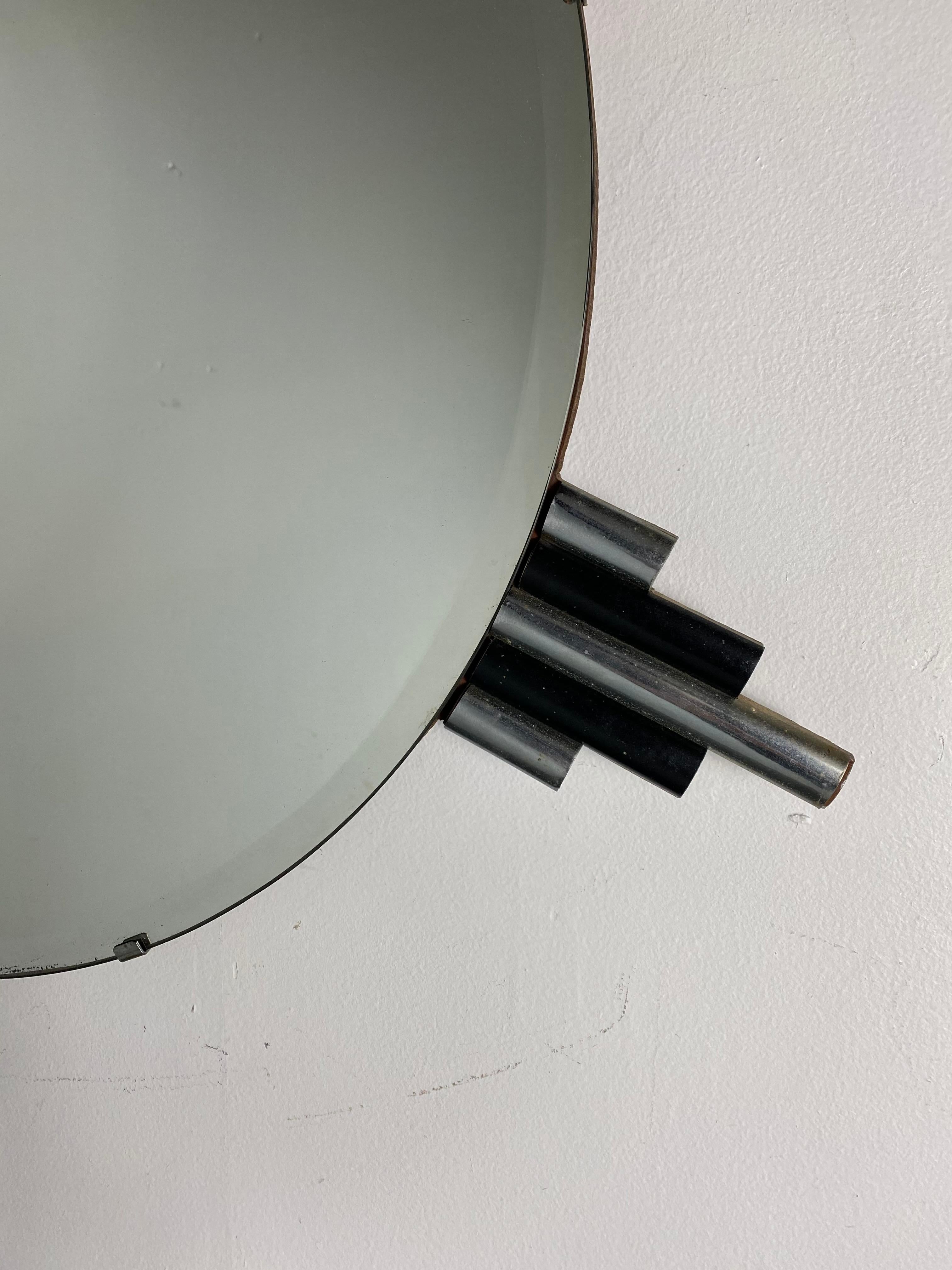 Beveled Unusual Art Deco Wall Mirror with Black and Chrome Sky-Scraper Sides For Sale