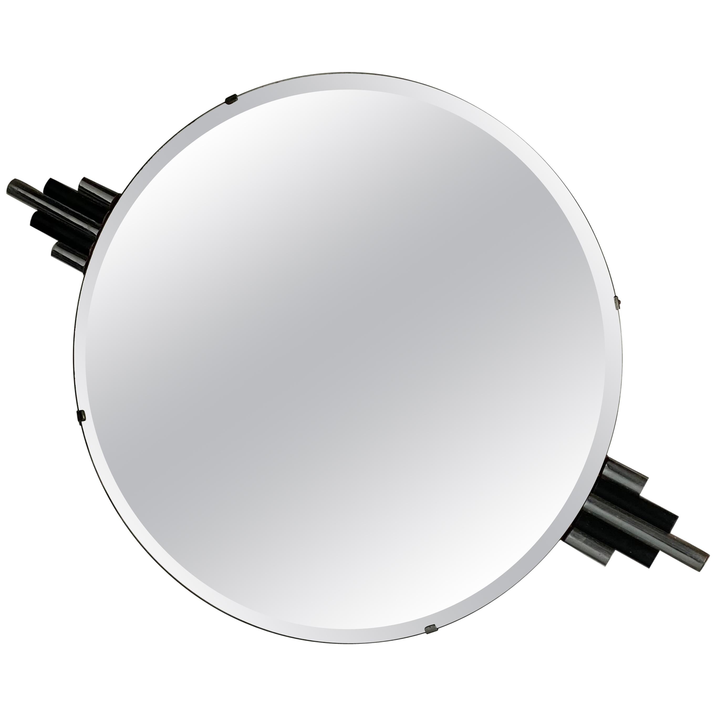 Unusual Art Deco Wall Mirror with Black and Chrome Sky-Scraper Sides