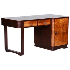 Unusual Art Deco Writing Desk, Oak and Walnut Veneer, Czechia 'Bohemia', 1930s