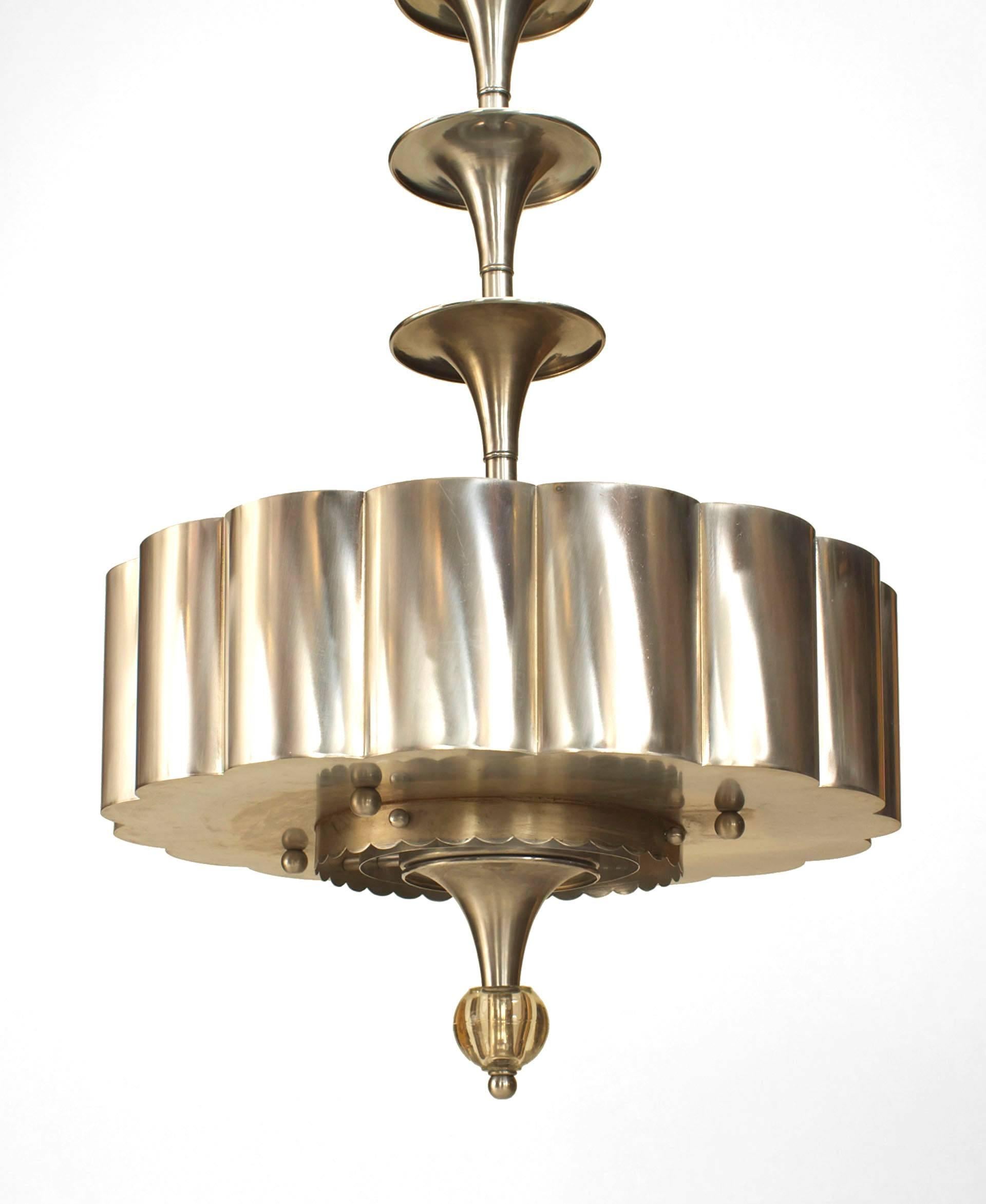American Art Moderne (20th Century ) chrome 6 tier chandelier with fluted round bottom
