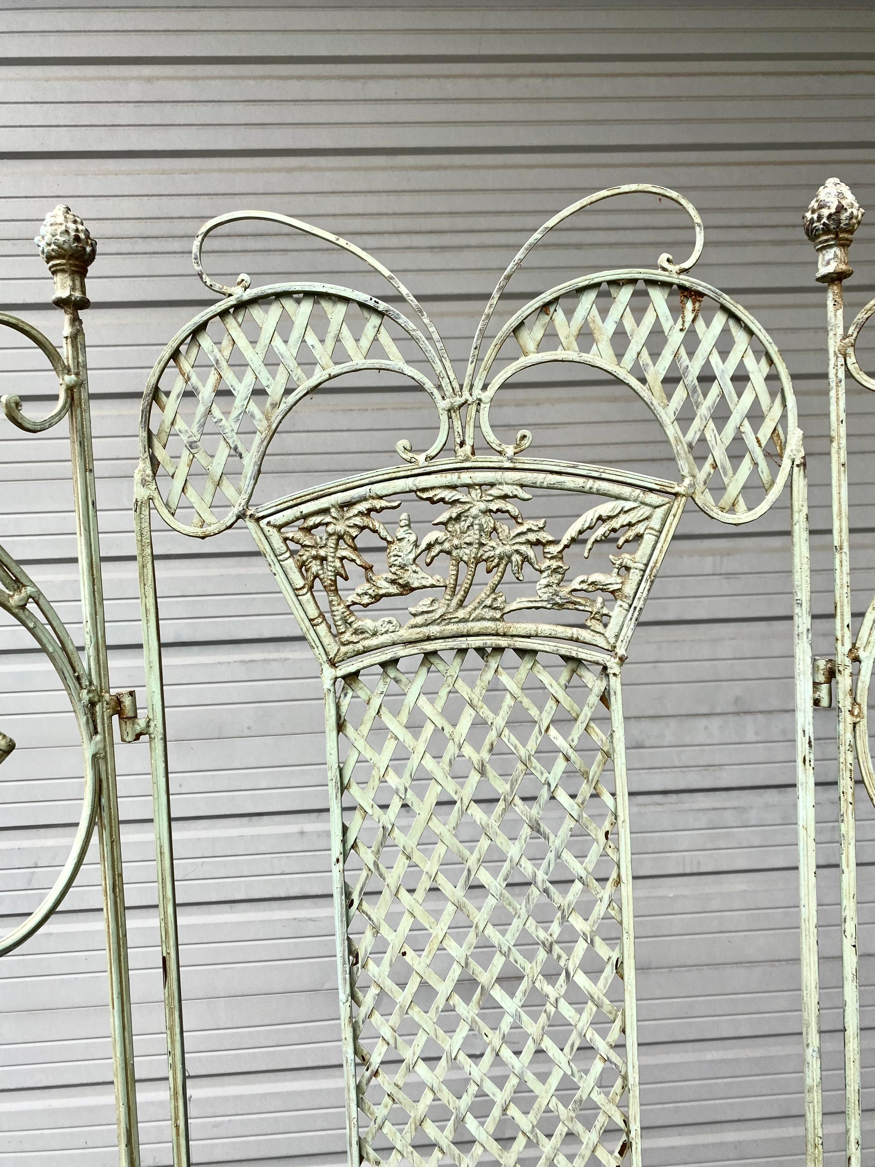 Unusual Art Nouveau Style 3 Panel Decorative Wrought Iron Screen/Divider In Excellent Condition For Sale In Buffalo, NY