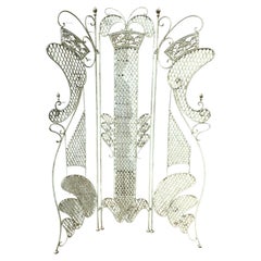 Inusual biombo/divisor decorativo de hierro forjado de 3 paneles de estilo Art Nouveau