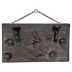 Antique Unusual Art Nouveau Woman, Carved Wood and Metal Pipe Holder Wall Plaque