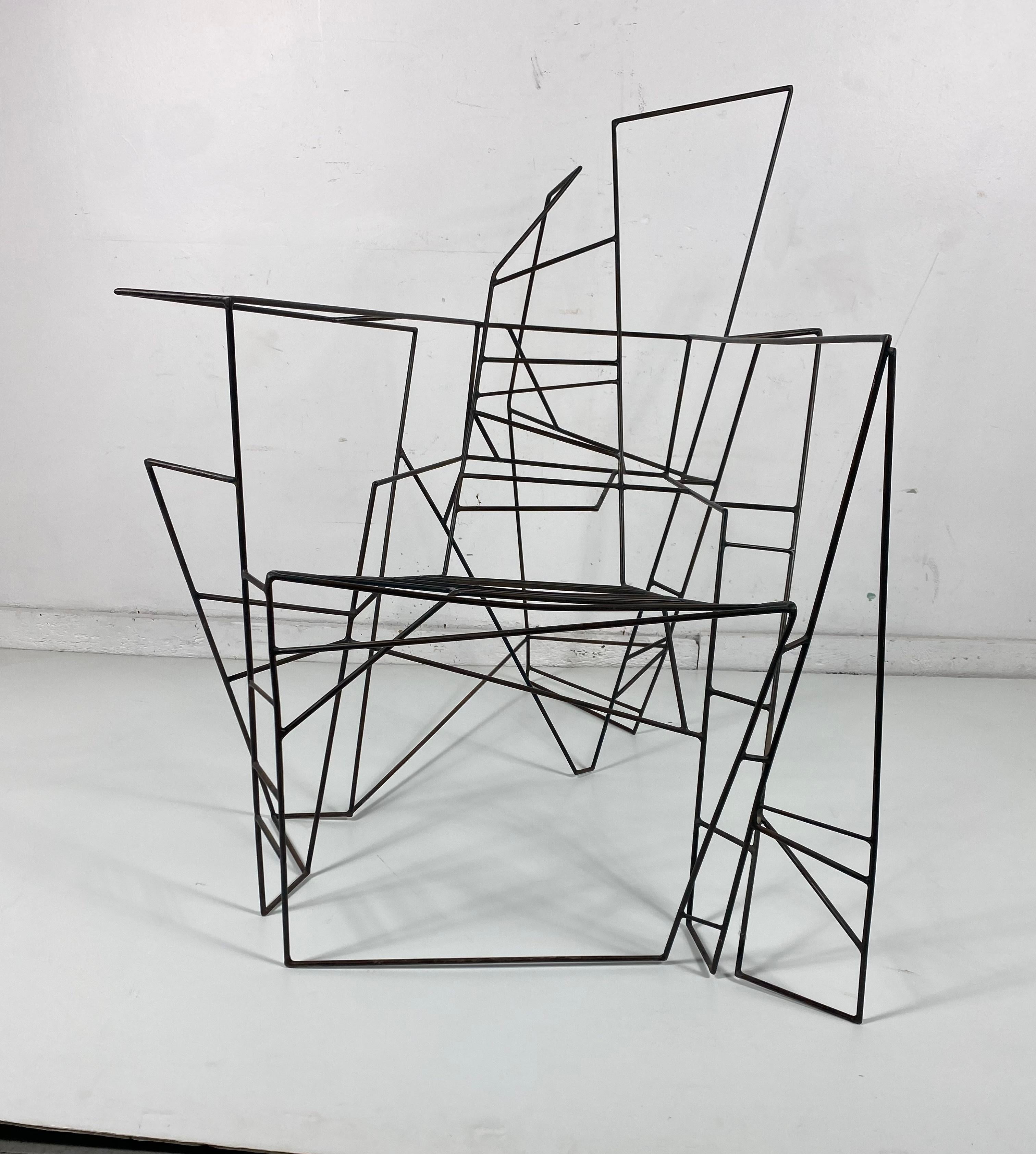 Unusual artist built wire-iron chair / sculpture, Constructivism, manner of Alexander Calder, recently purchased out of high end estate in Rochester NY, Home filled with amazing art, sculpture and antiques. Unfortunately have not been able to