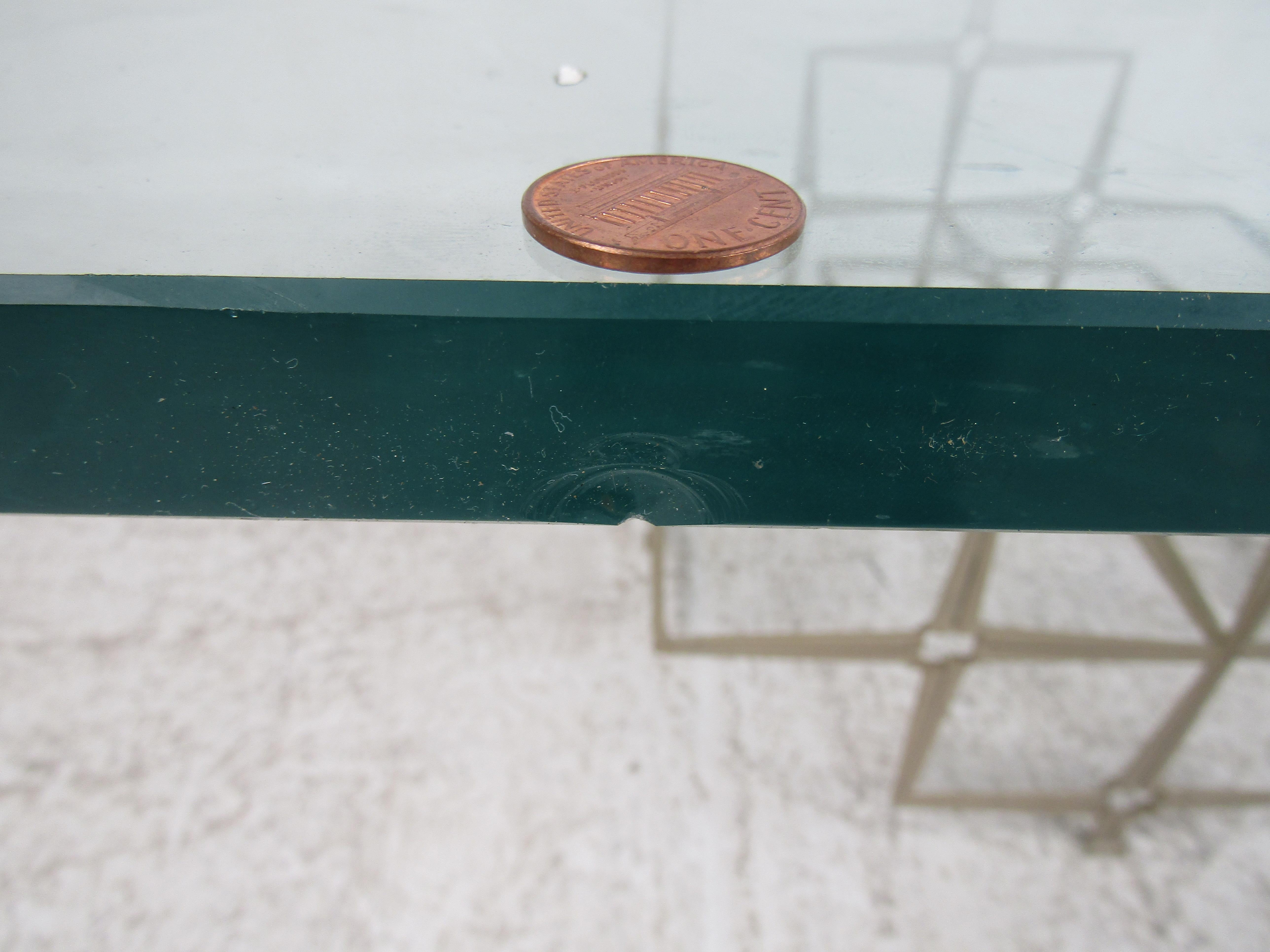 Metal Unusual Artist Made Vintage Glass Top Coffee Table Made with Nails For Sale