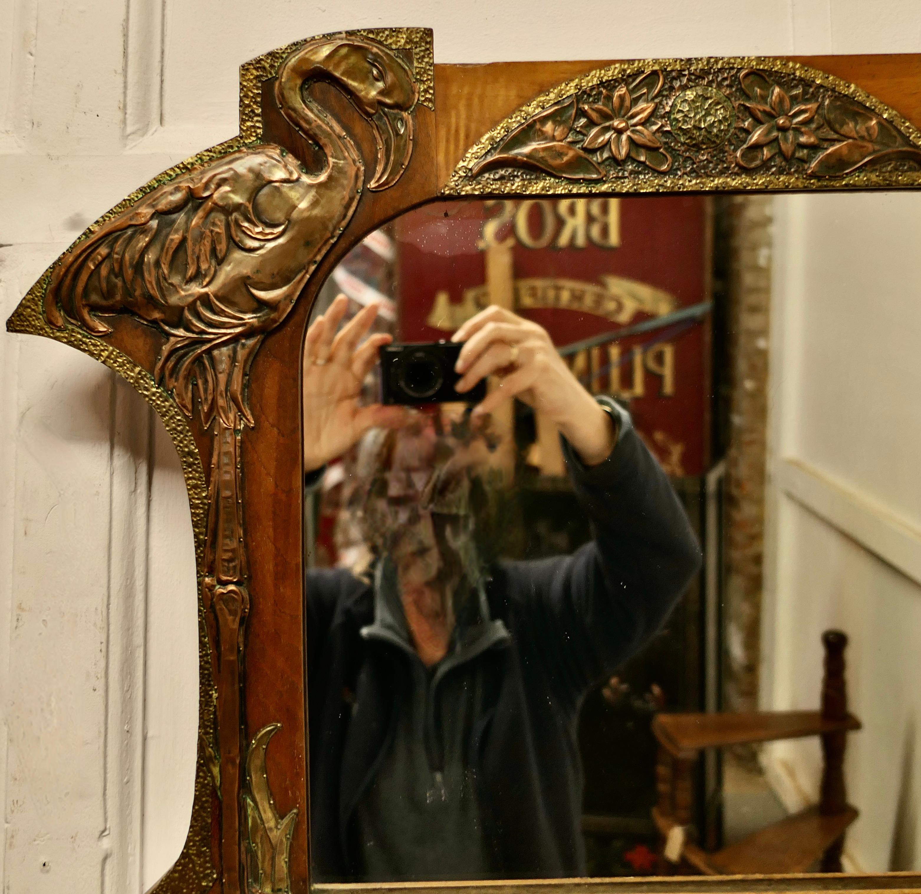 Unusual Arts and Crafts Copper and Brass Mirror with Flamingos    5