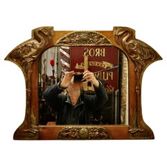 Unusual Arts and Crafts Copper and Brass Mirror with Flamingos