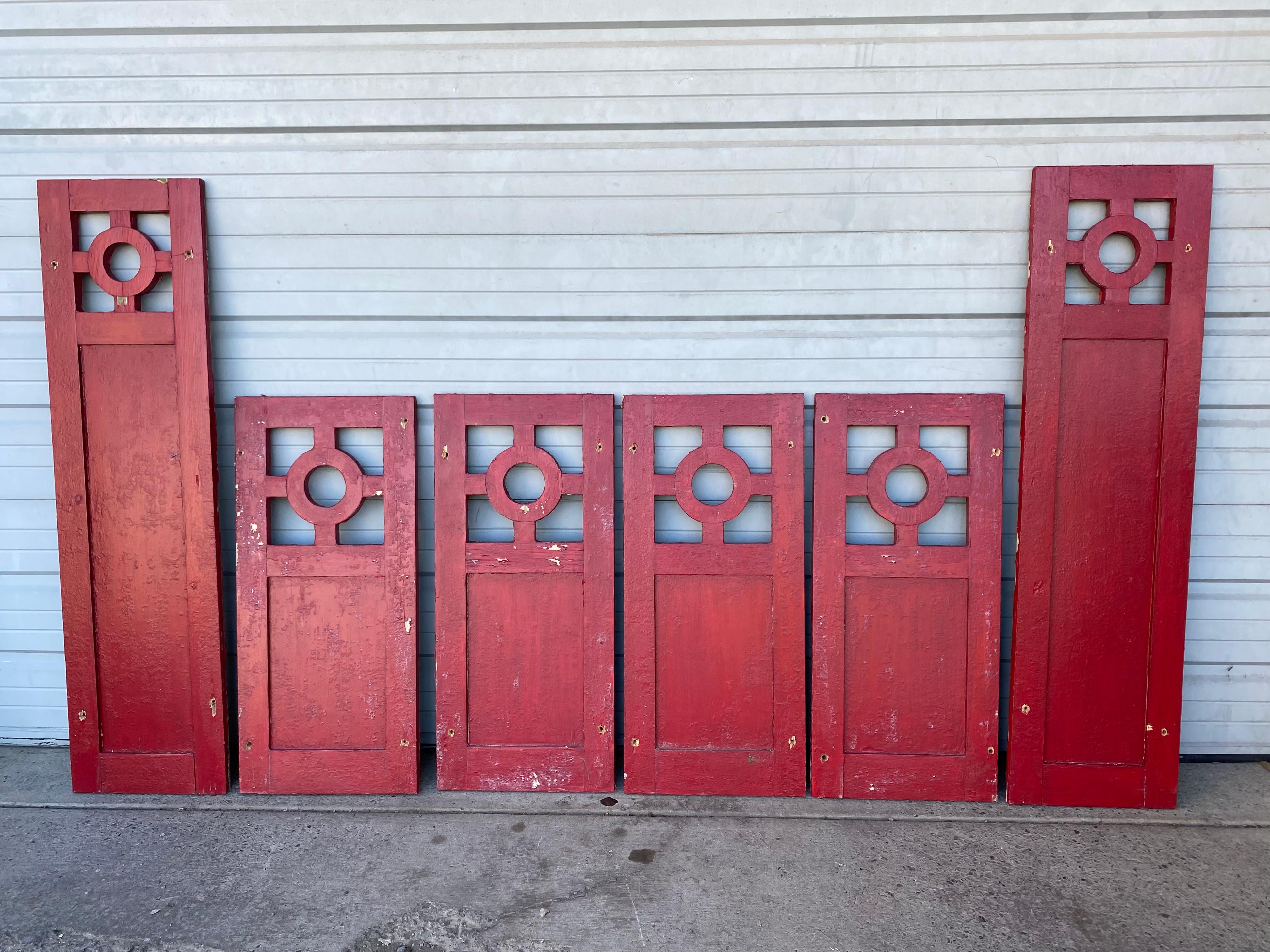 American Unusual Arts and Crafts House Shutters, Old Red Paint For Sale