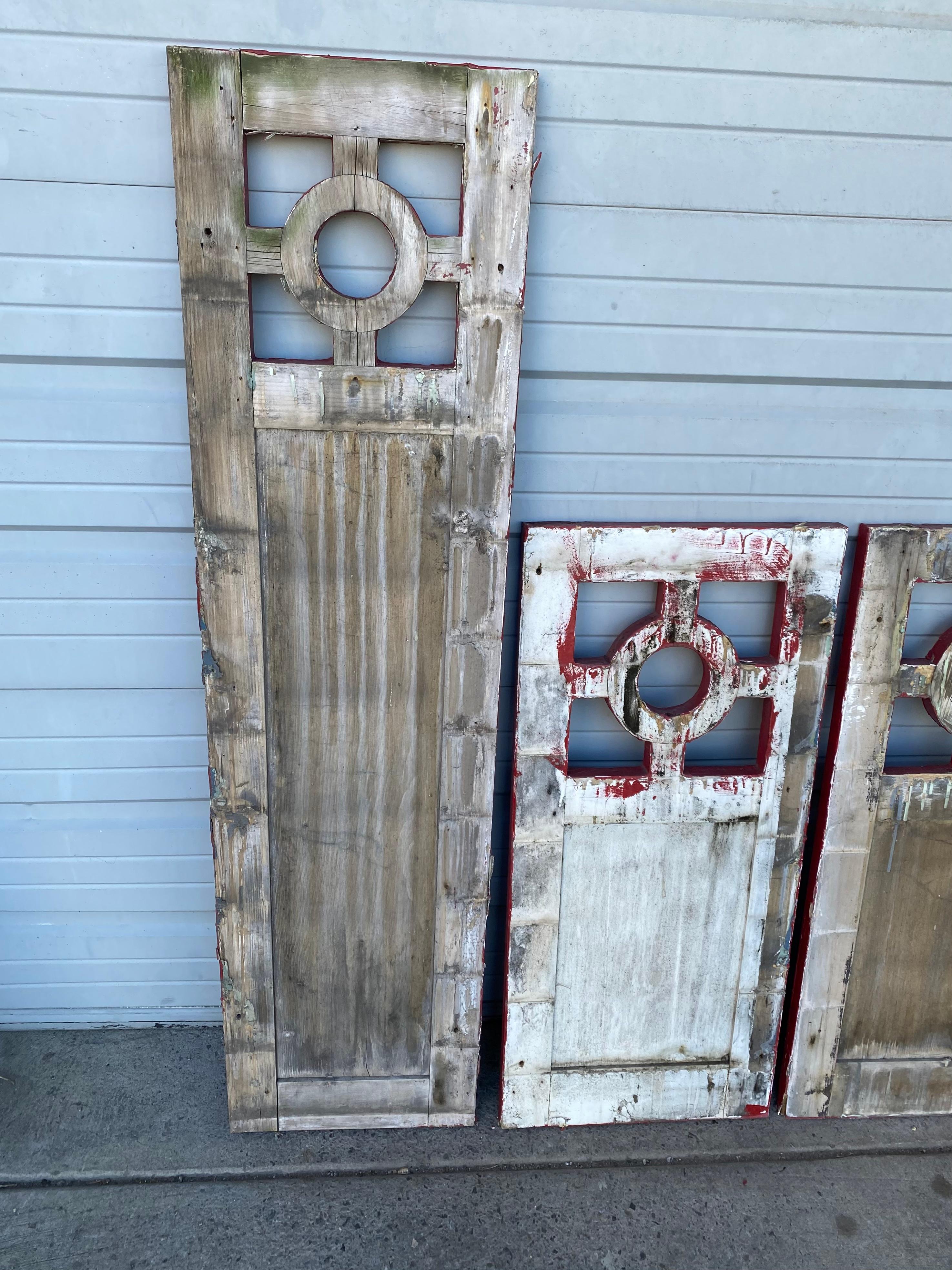 Painted Unusual Arts and Crafts House Shutters, Old Red Paint For Sale