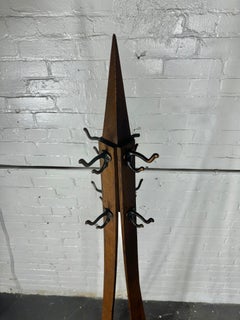 Unusual Arts and Crafts / Mission Oak Coat Tree / Rack , free-standing , hooks