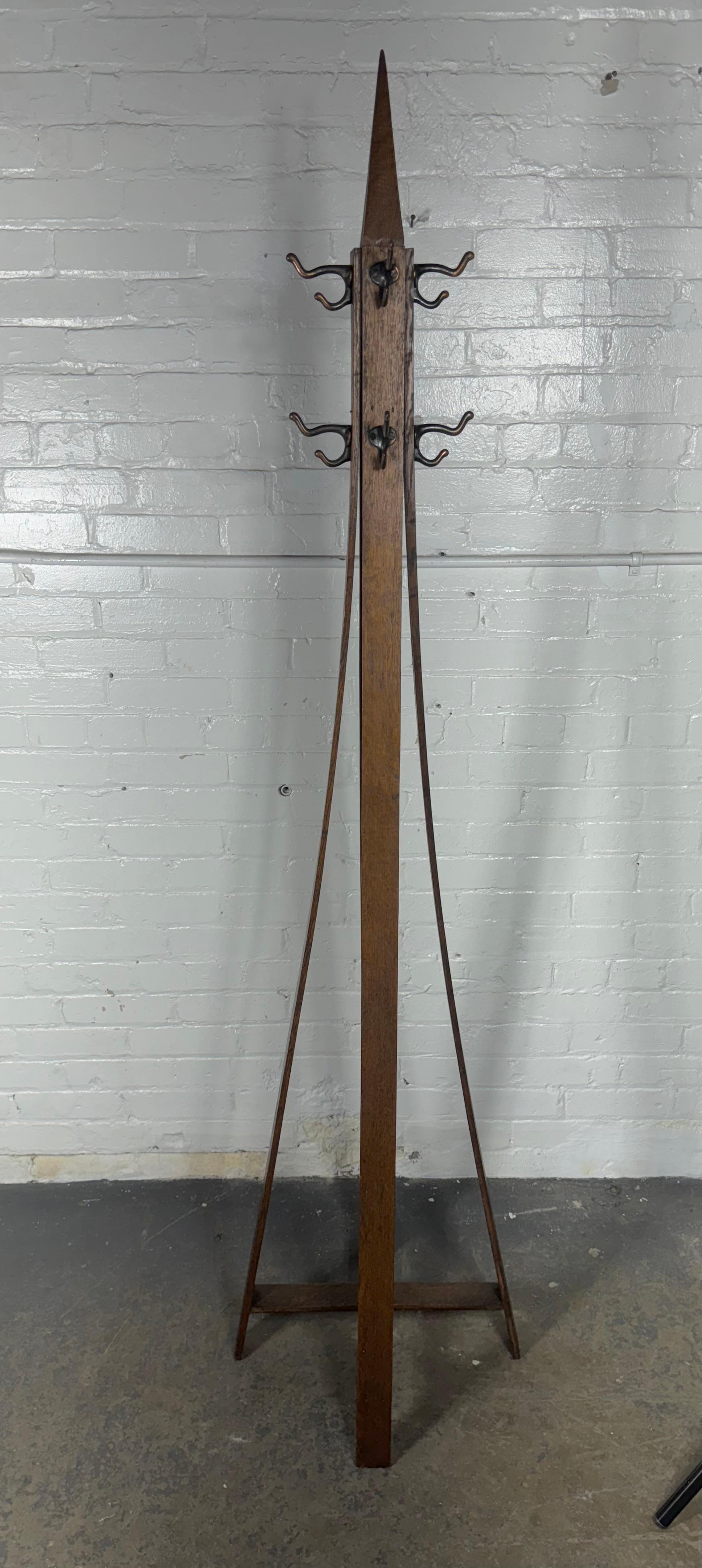 Unusual Arts and Crafts / Mission Oak Coat Tree / Rack , free-standing , hooks For Sale 2