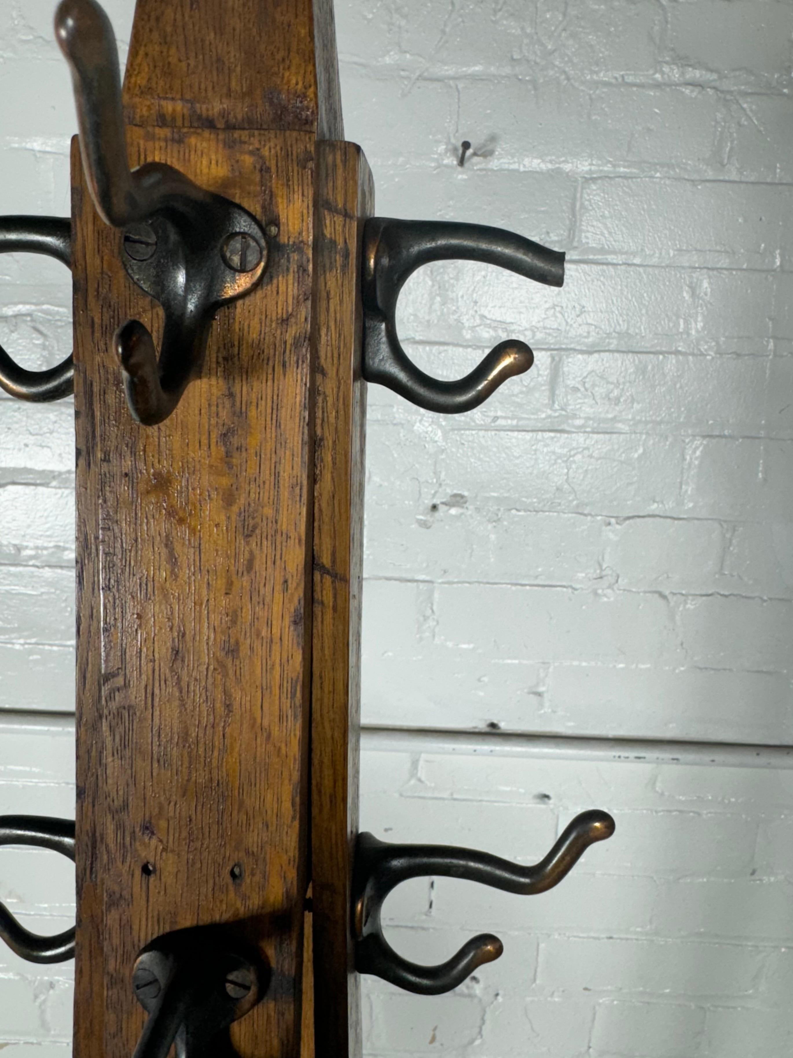 Unusual Arts and Crafts / Mission Oak Coat Tree / Rack , free-standing , hooks For Sale 3