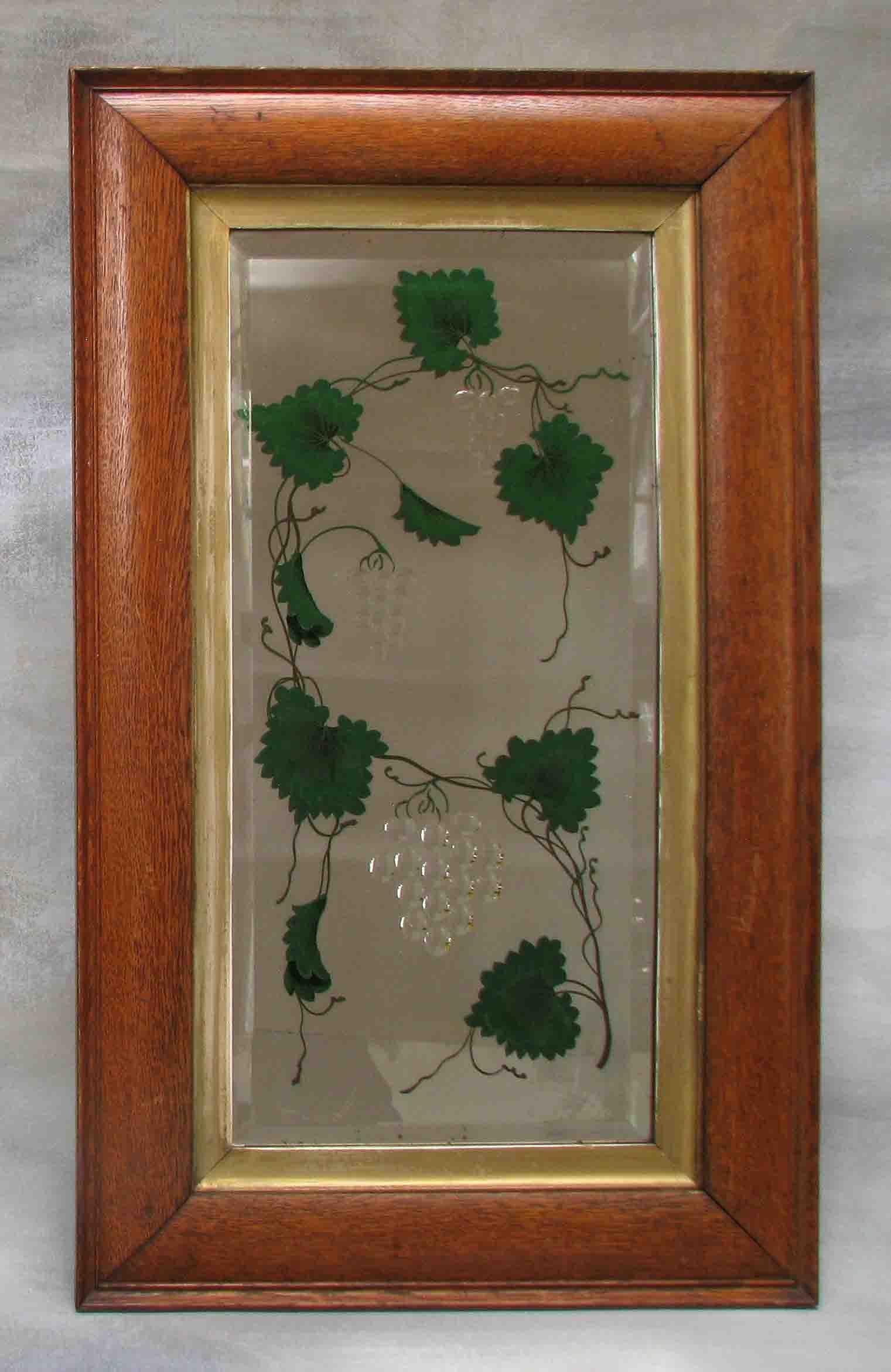 Unusual Arts and Crafts Verre Eglomise Mirror in Oak Frame For Sale 5