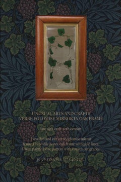 Unusual Arts and Crafts Verre Eglomise Mirror in Oak Frame