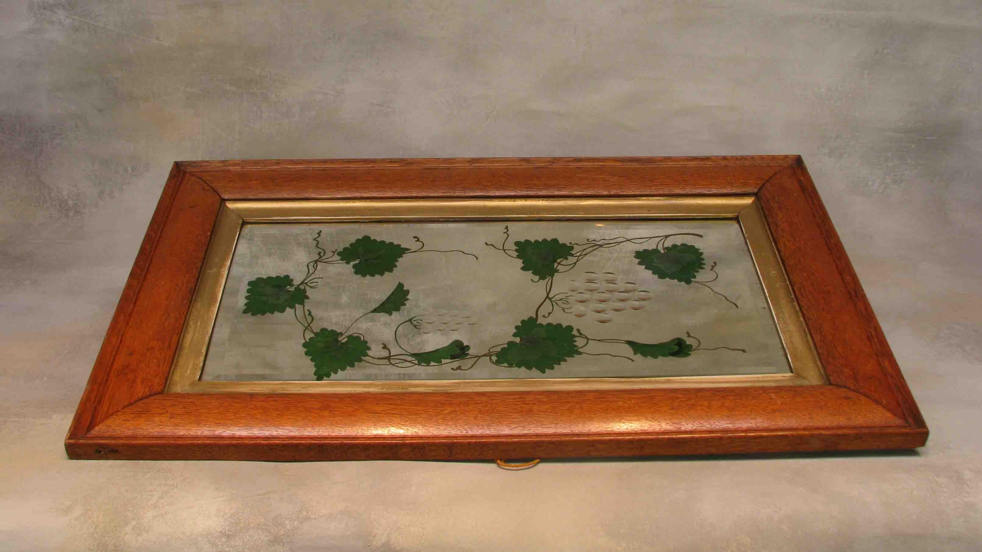 Unusual Arts and Crafts Verre Eglomise Mirror in Oak Frame In Good Condition For Sale In Ottawa, Ontario