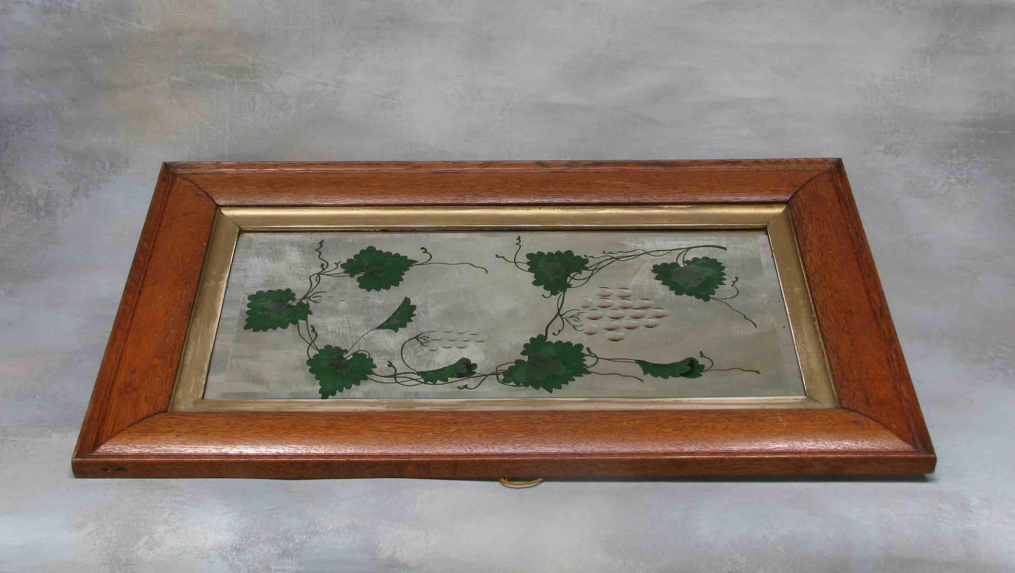 19th Century Unusual Arts and Crafts Verre Eglomise Mirror in Oak Frame For Sale