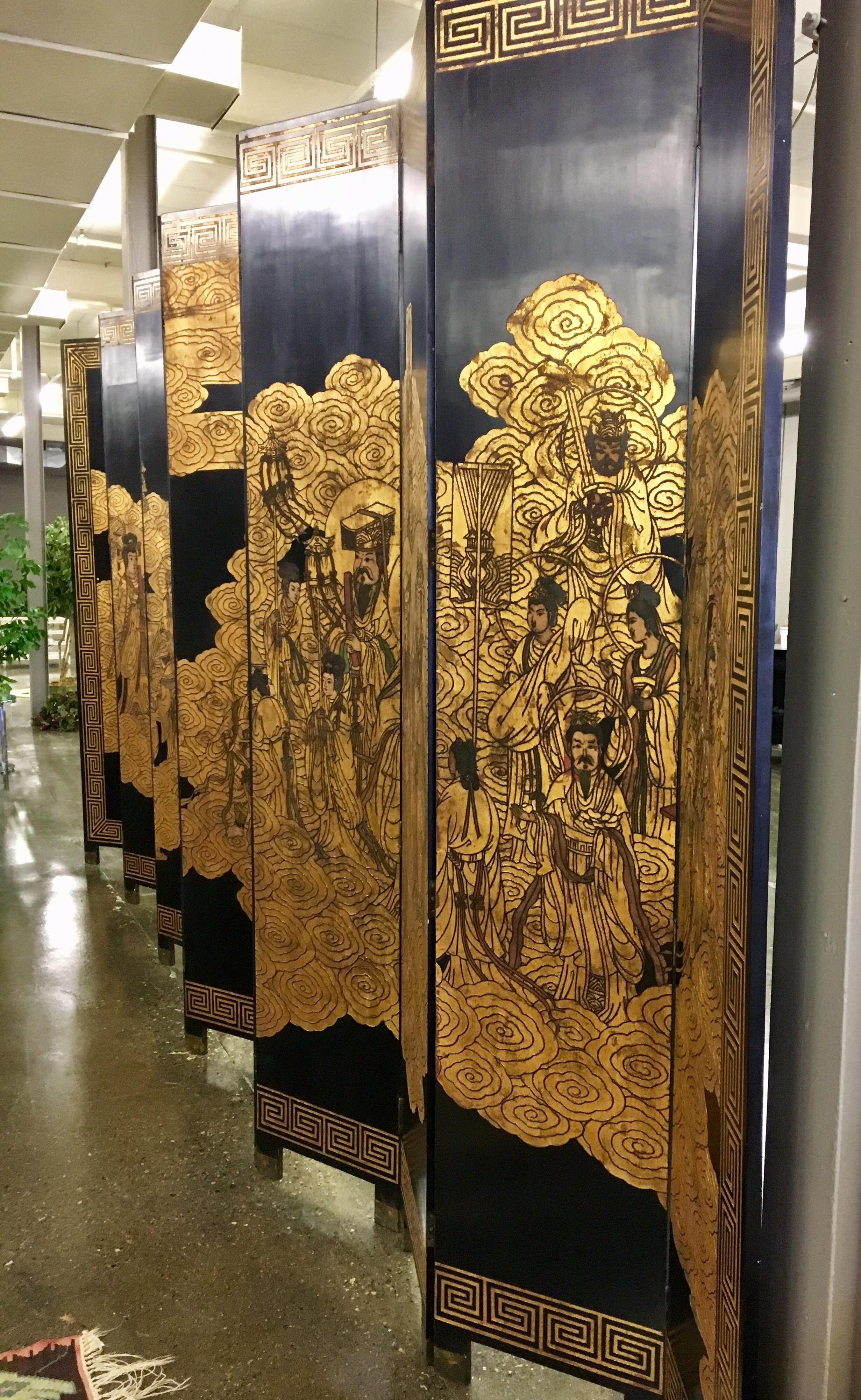 Chinese Asian Coromandel Twelve-Panel 9 Ft. Carved Screen Room Divider Extra Large